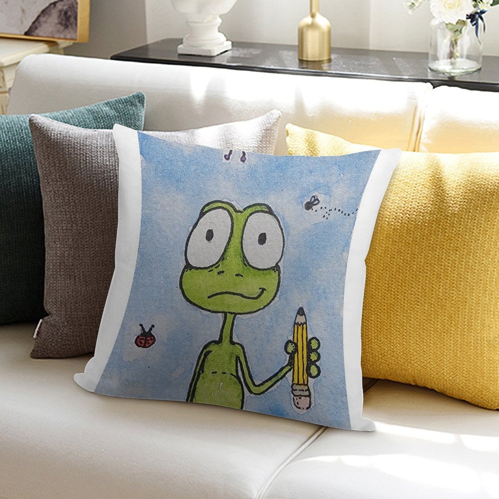 Puddles The Frog Ready for School Soft Reinforced Edging Throw Pillow