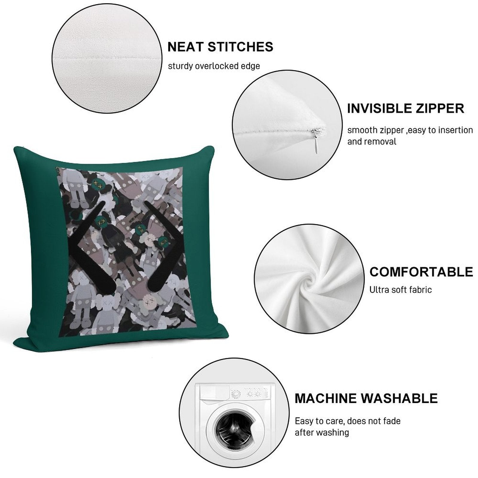 Hidden Black T Soft Decorative Cover Throw Pillow