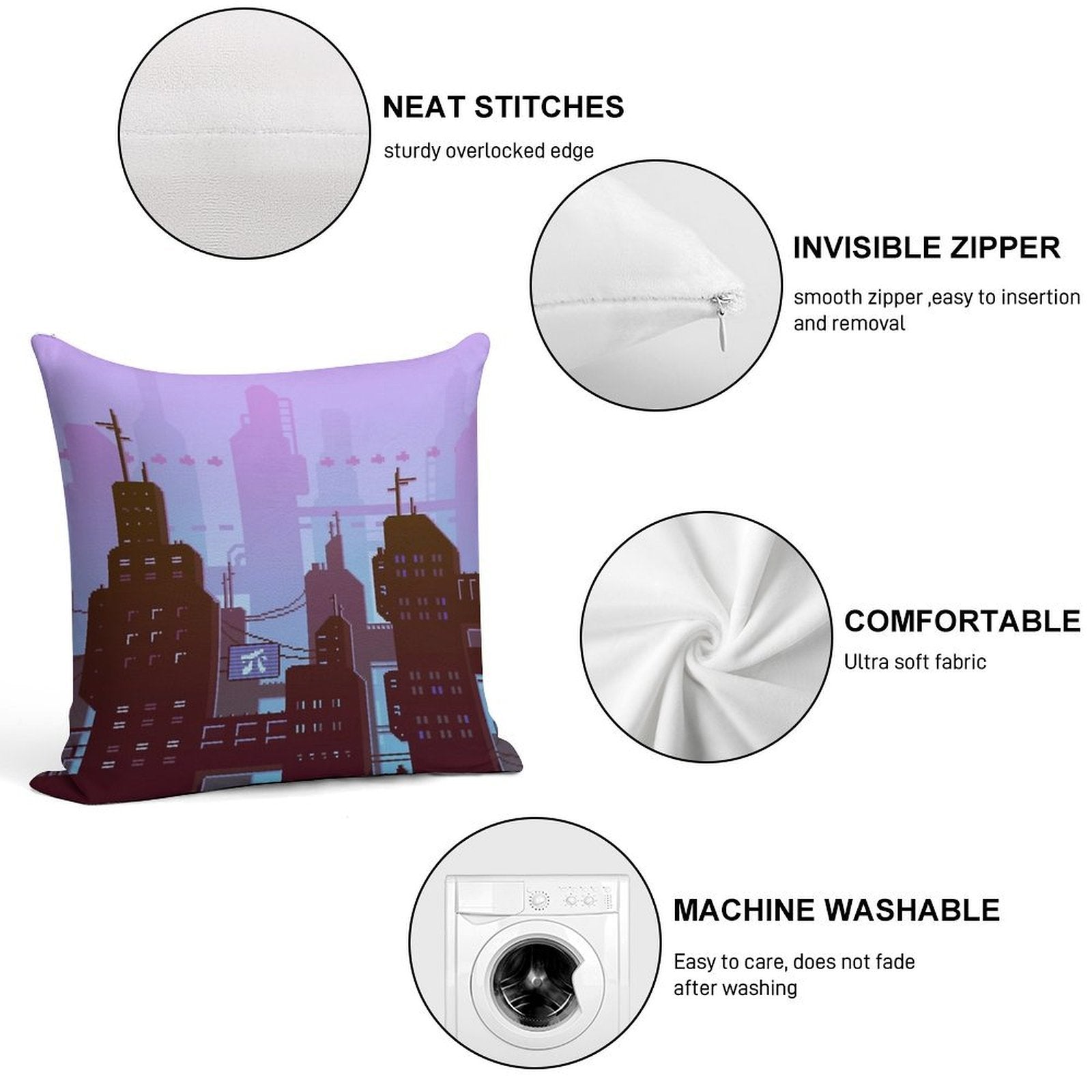 Future Night Skyline Soft Ultra-Soft Texture Throw Pillow
