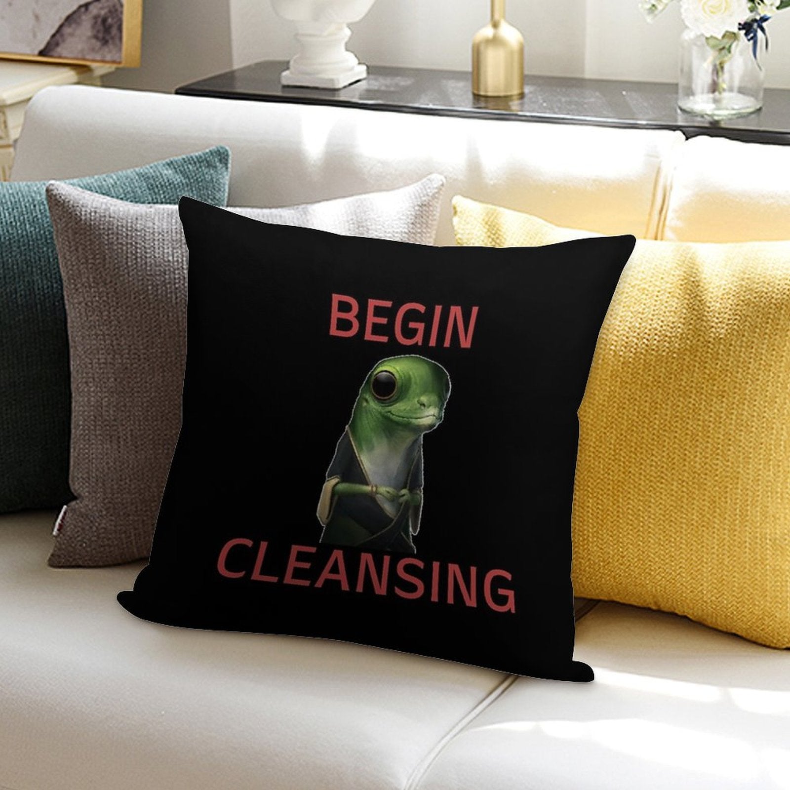 Stellaris Begin Cleansing Priki-ti-ki Gecko Meme Soft Durable Construction Throw Pillow