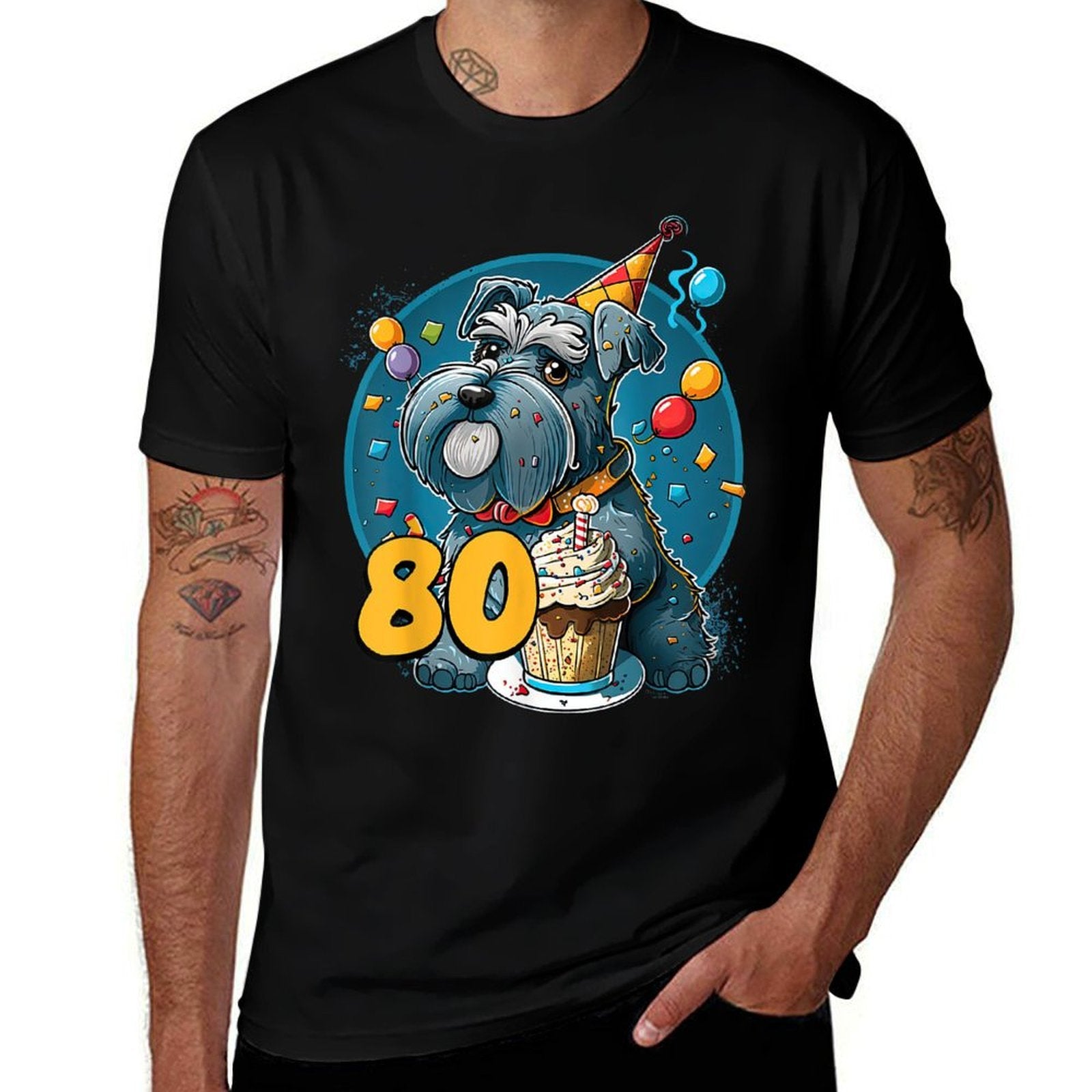 Miniature Schnauzer Dog 80th Birthday Themed Party 80  Tagless Design T-Shirt