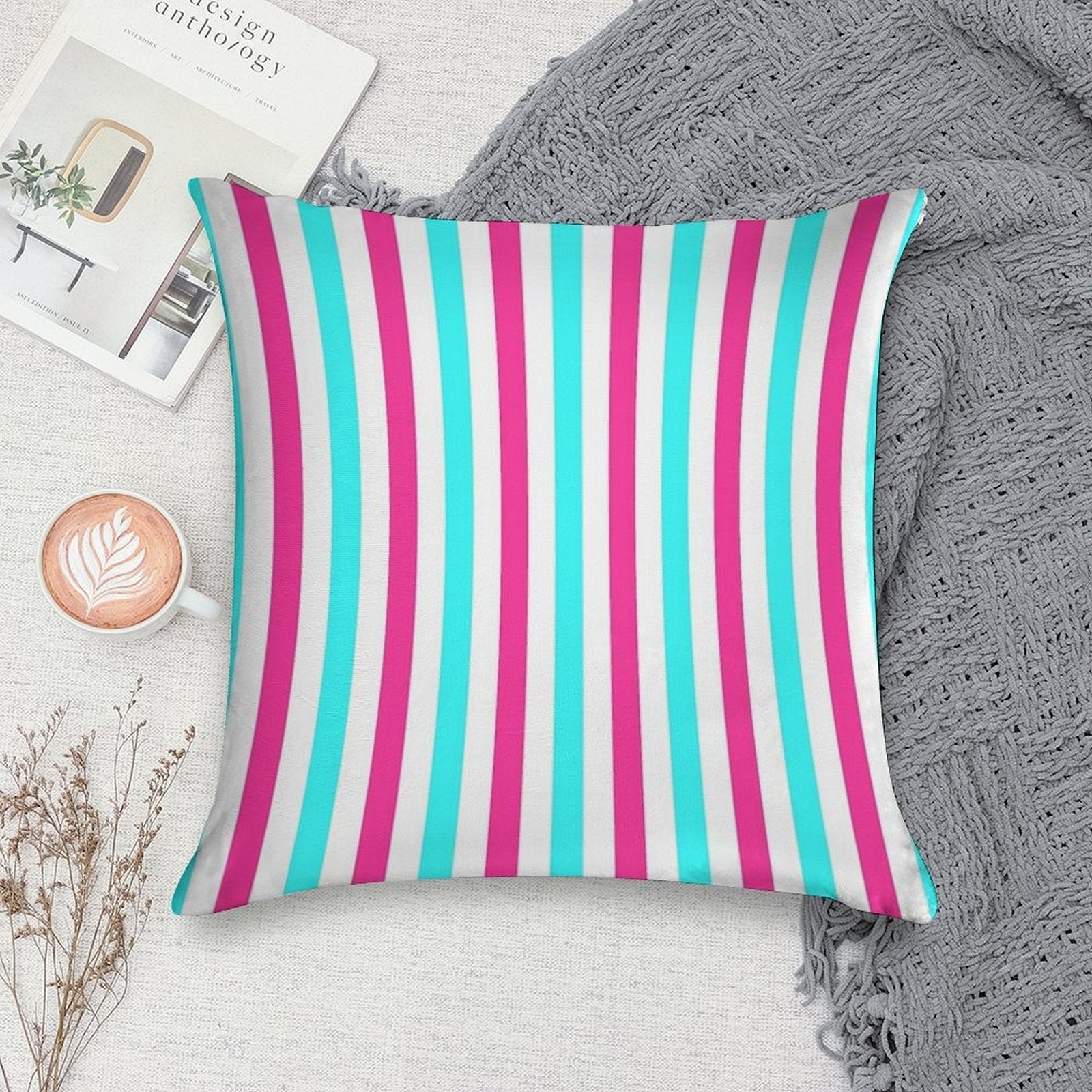 Pastel Pink Blue Stripes Soft Shrink-Resistant Throw Pillow