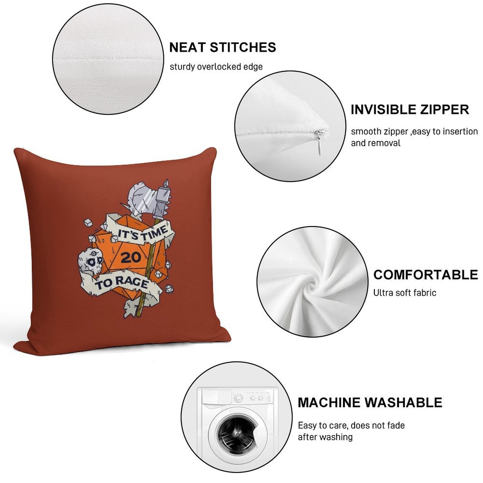 Tabletop RPG Barbarian - It's Time To Rage Soft Style Accent Throw Pillow