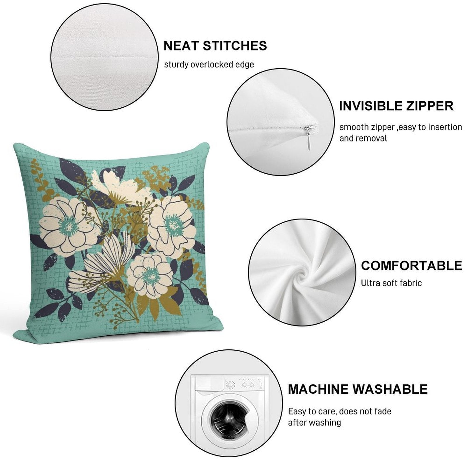 Floral Bouquet ~ on Turquoise Soft Multiple Sizes Throw Pillow