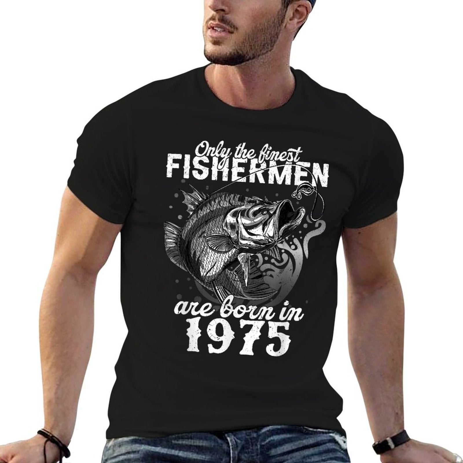 50 Years Old Fisherman Born in 1975 Fishing 50th Birthday  Relaxed-fit T-Shirt