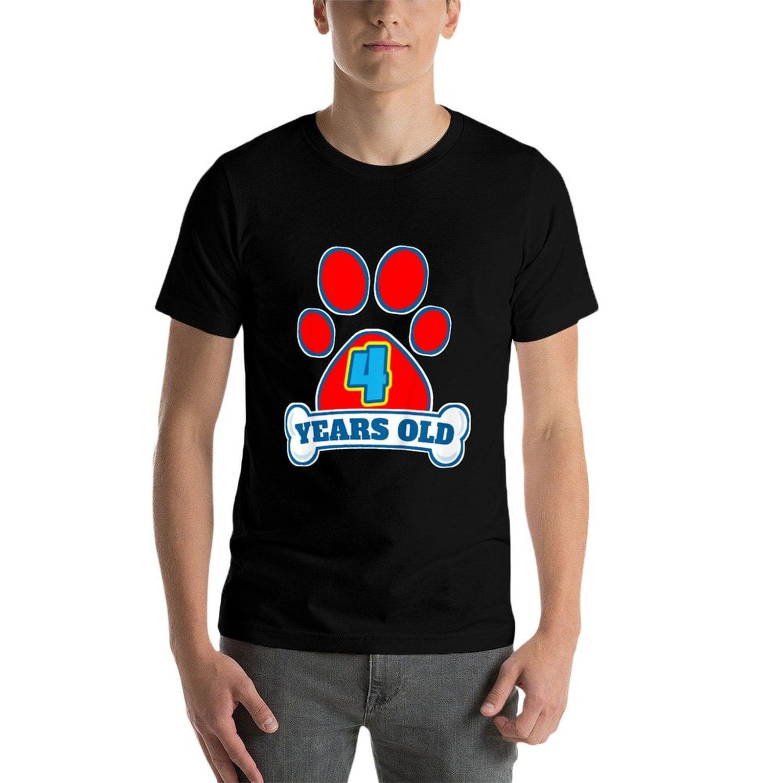 4 Year Old 4th Birthday Paw Themed Party Gift Boys Girls  Breathable T-Shirt
