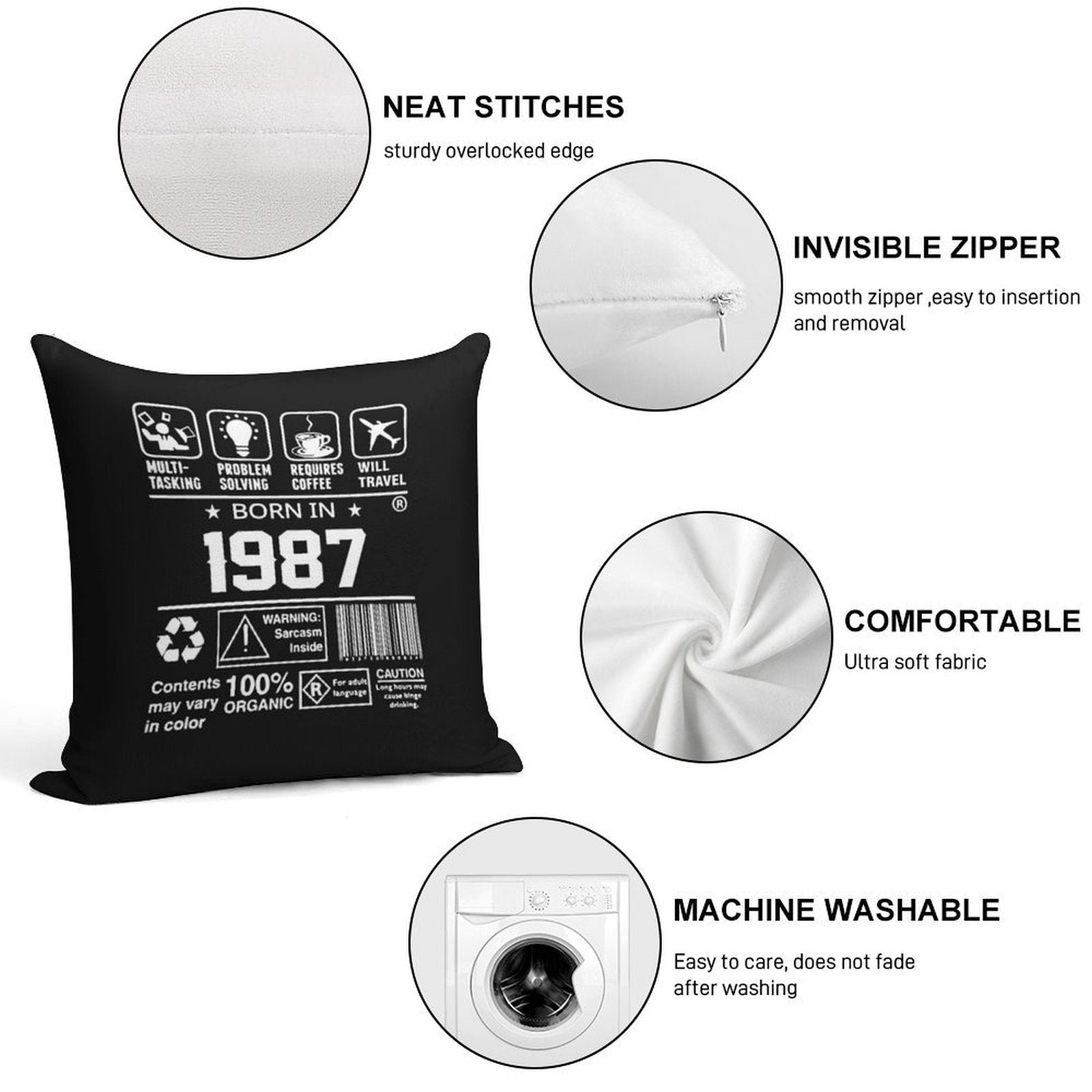 1987 Birthday Party Organic Soft Home Decor Throw Pillow