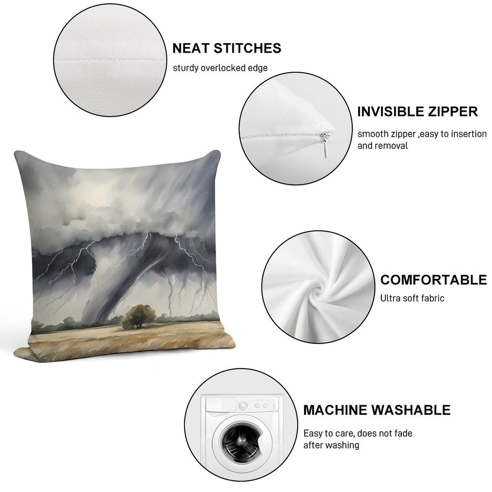 Tornado over Field Soft Multiple Sizes Throw Pillow