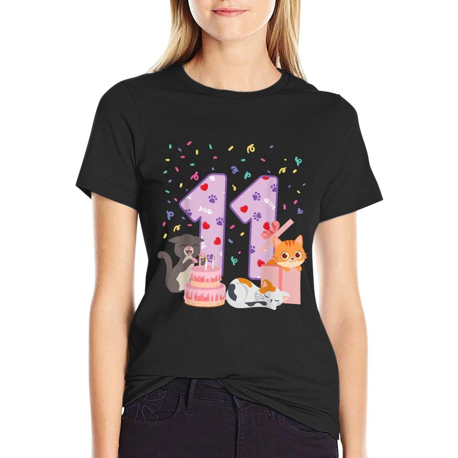 11th Birthday Girl Cute Cat Outfit 11 Years Old Bday Party  Classic T-Shirt