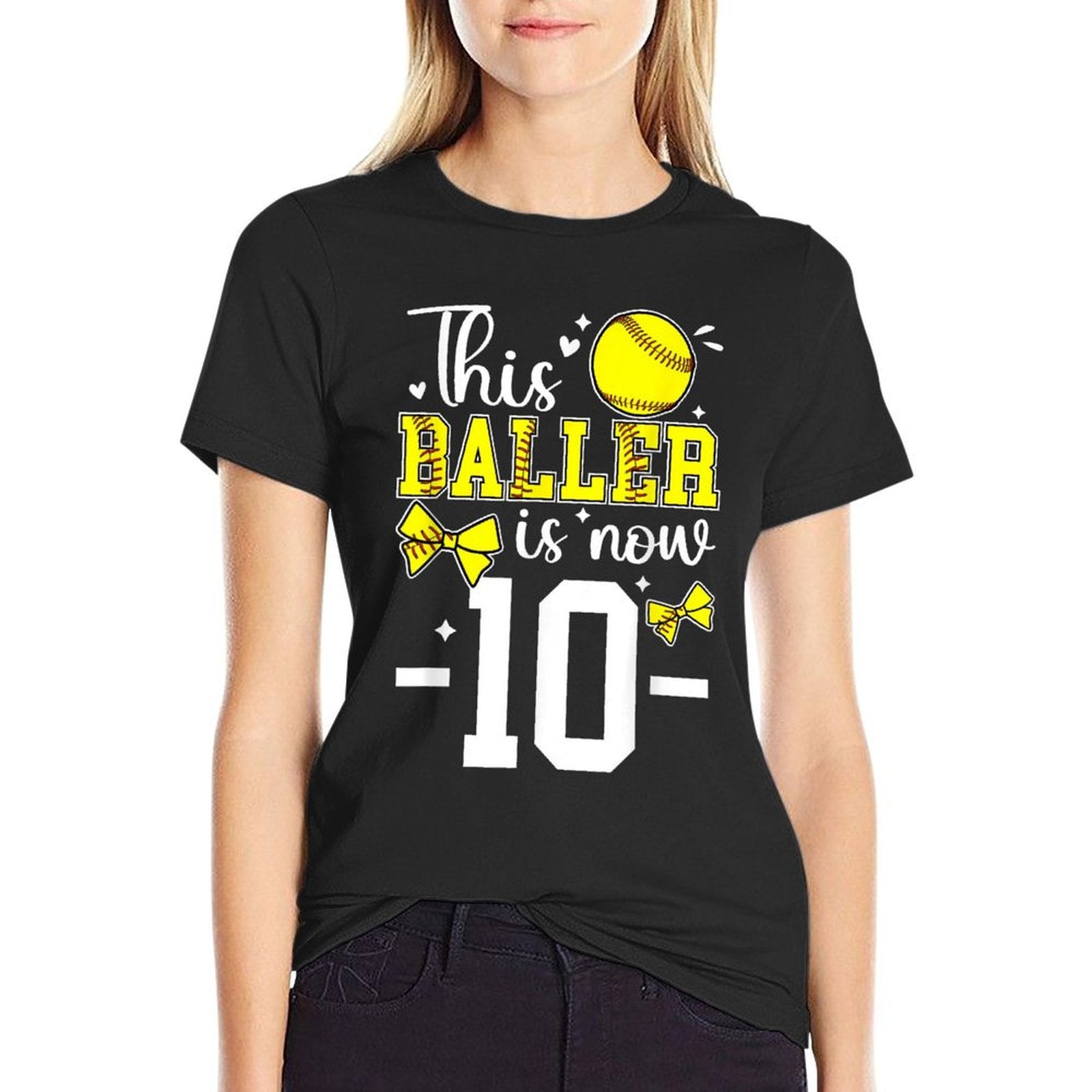 10th Birthday Softball Girl Ten Year Old Softball Player Comfortable T-Shirt