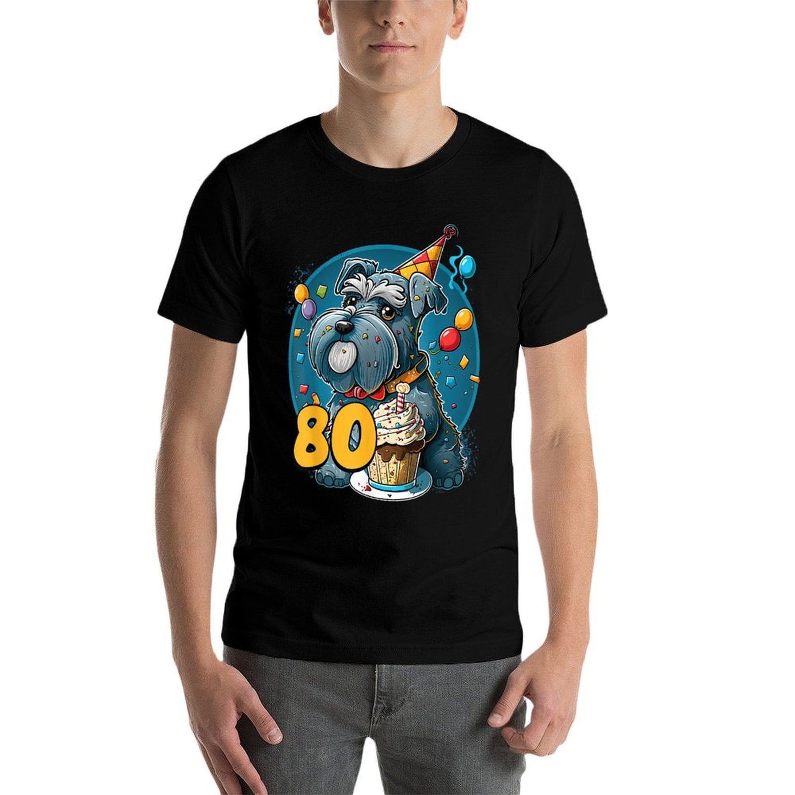 Miniature Schnauzer Dog 80th Birthday Themed Party 80  Tagless Design T-Shirt