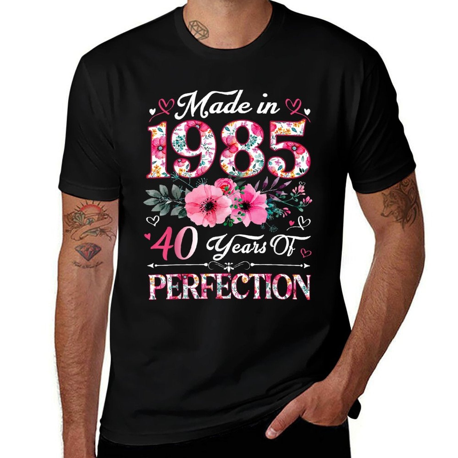 40 Year Old Made In 1985 Floral 40th Birthday Women  Wrinkle-resistant T-Shirt