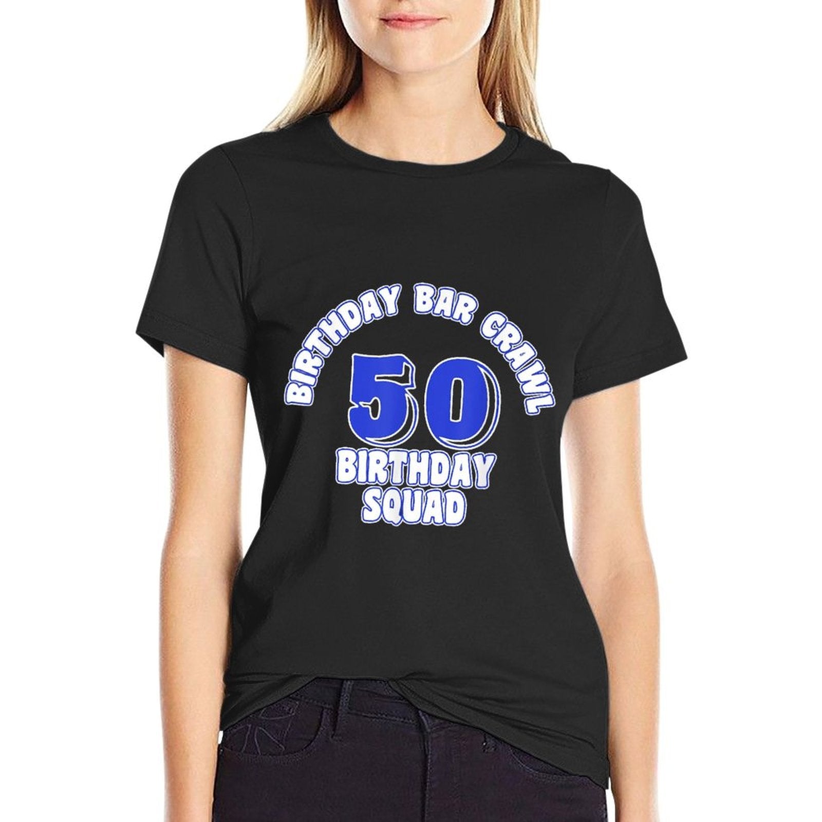 50th Birthday, Birthday Bar Crawl, Birthday Squad  Polyester Blend T-Shirt