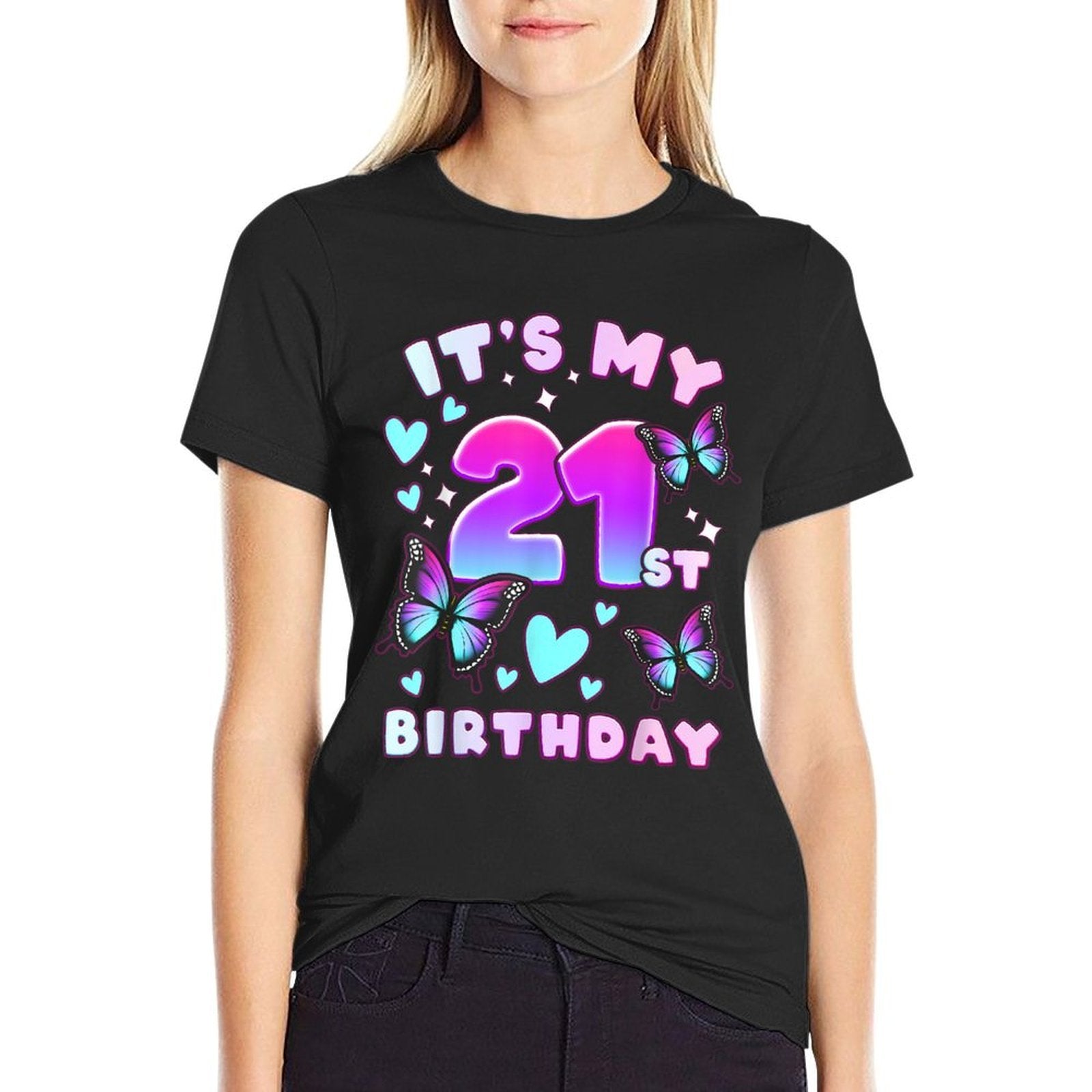 21st Birthday, Girl 21 Years, Butterflies And Number 21  Quick-drying T-Shirt