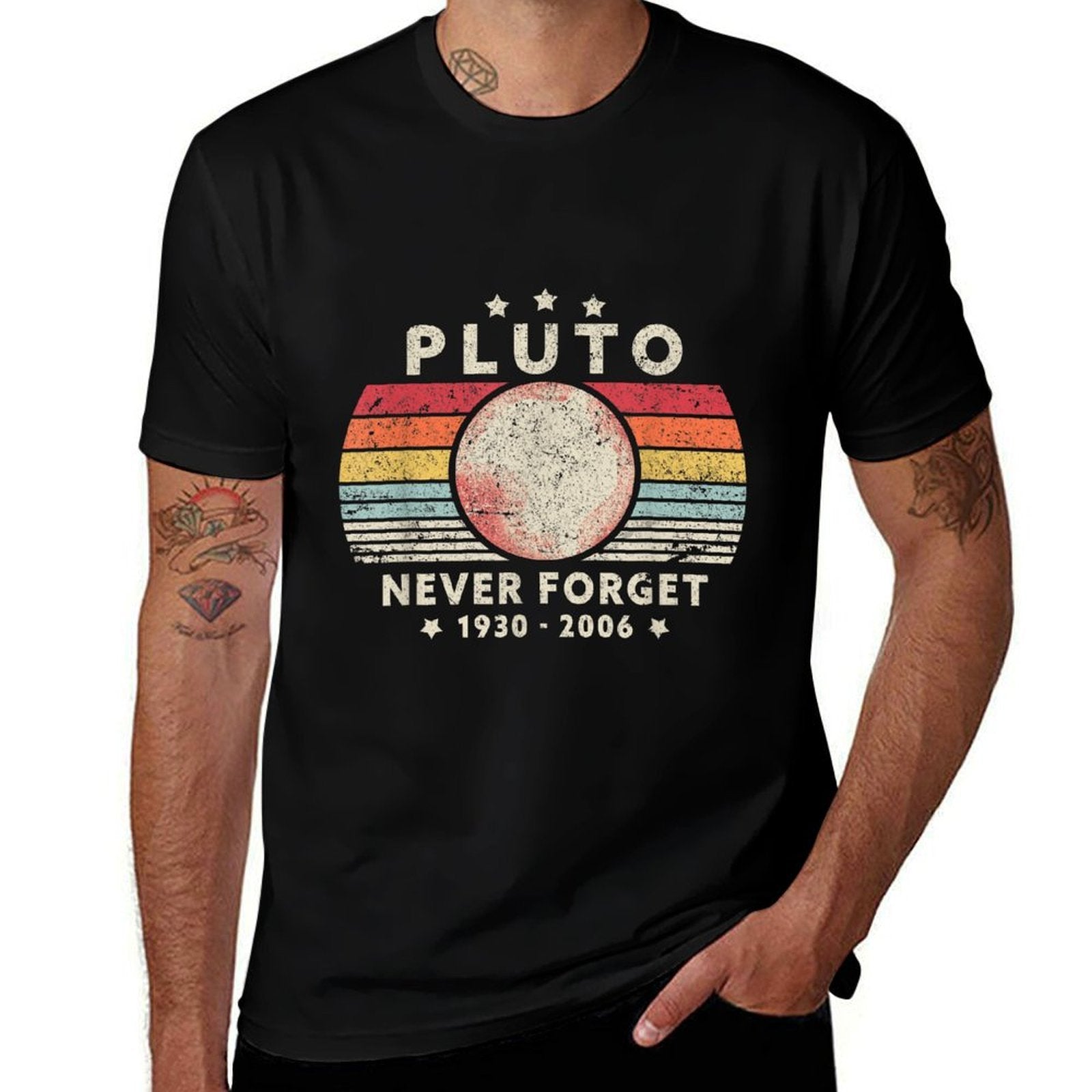 Never Forget Pluto. Retro Style Funny Space Science  Heathered Texture T-Shirt