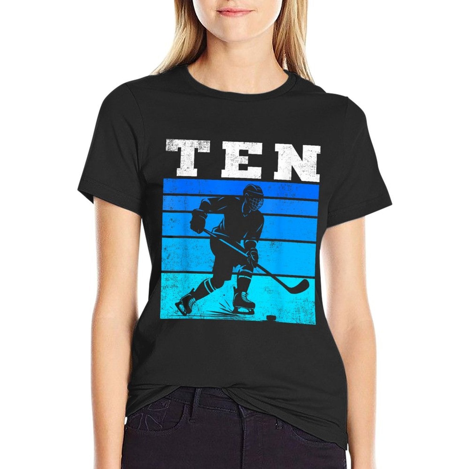 10th Birthday Ice Hockey Boys Ten Hockey Birthday Party  Trendy Pattern T-Shirt
