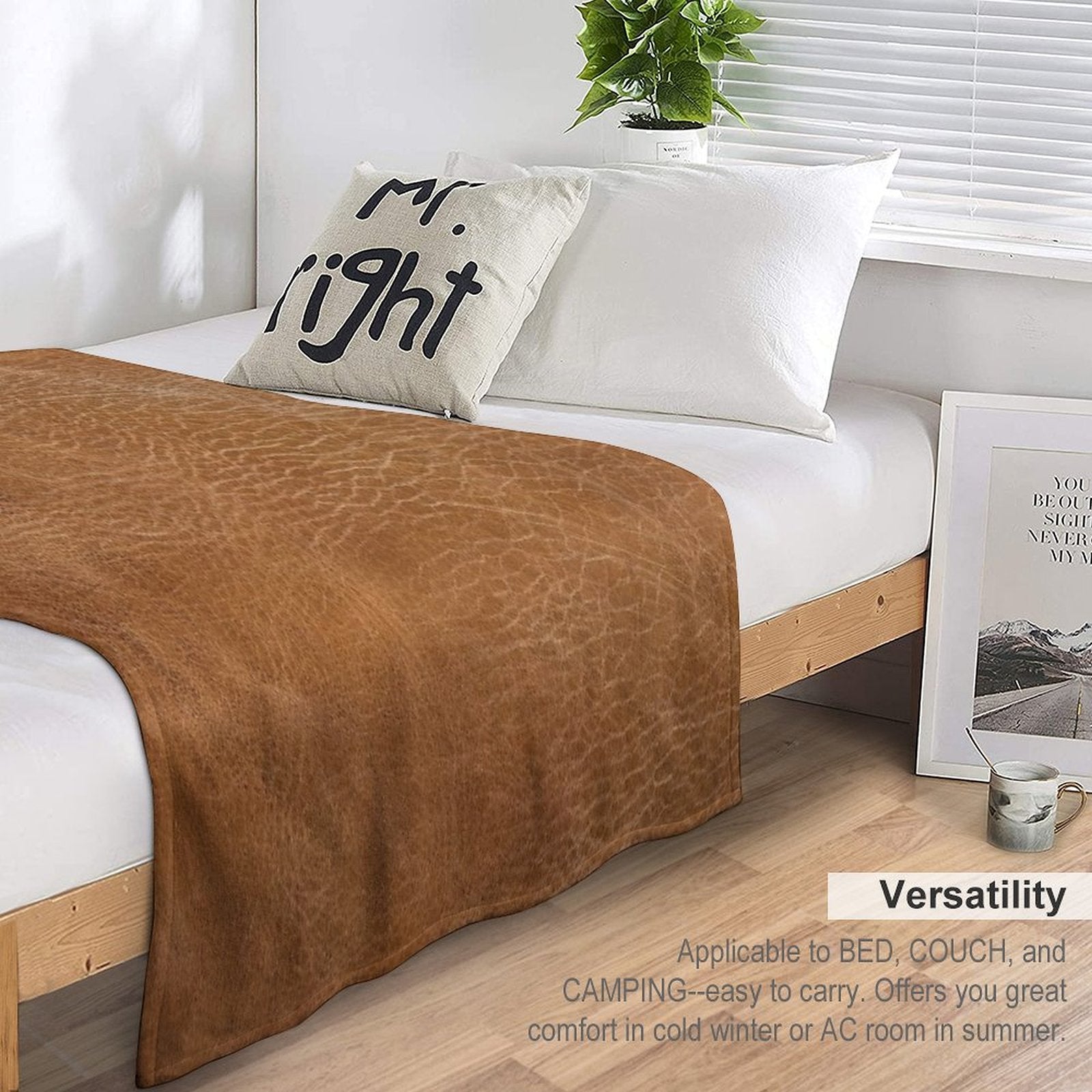 Light Brown Leather Design Velvety-soft Throw Blanket