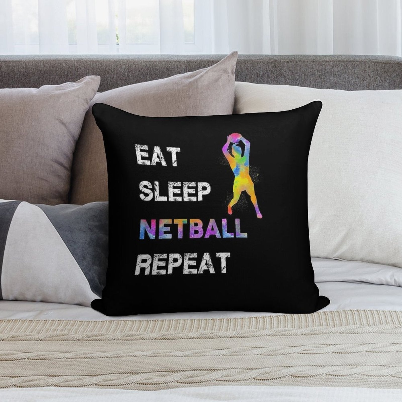 Eat Sleep Netball Repeat Soft Fade-Resistant Throw Pillow