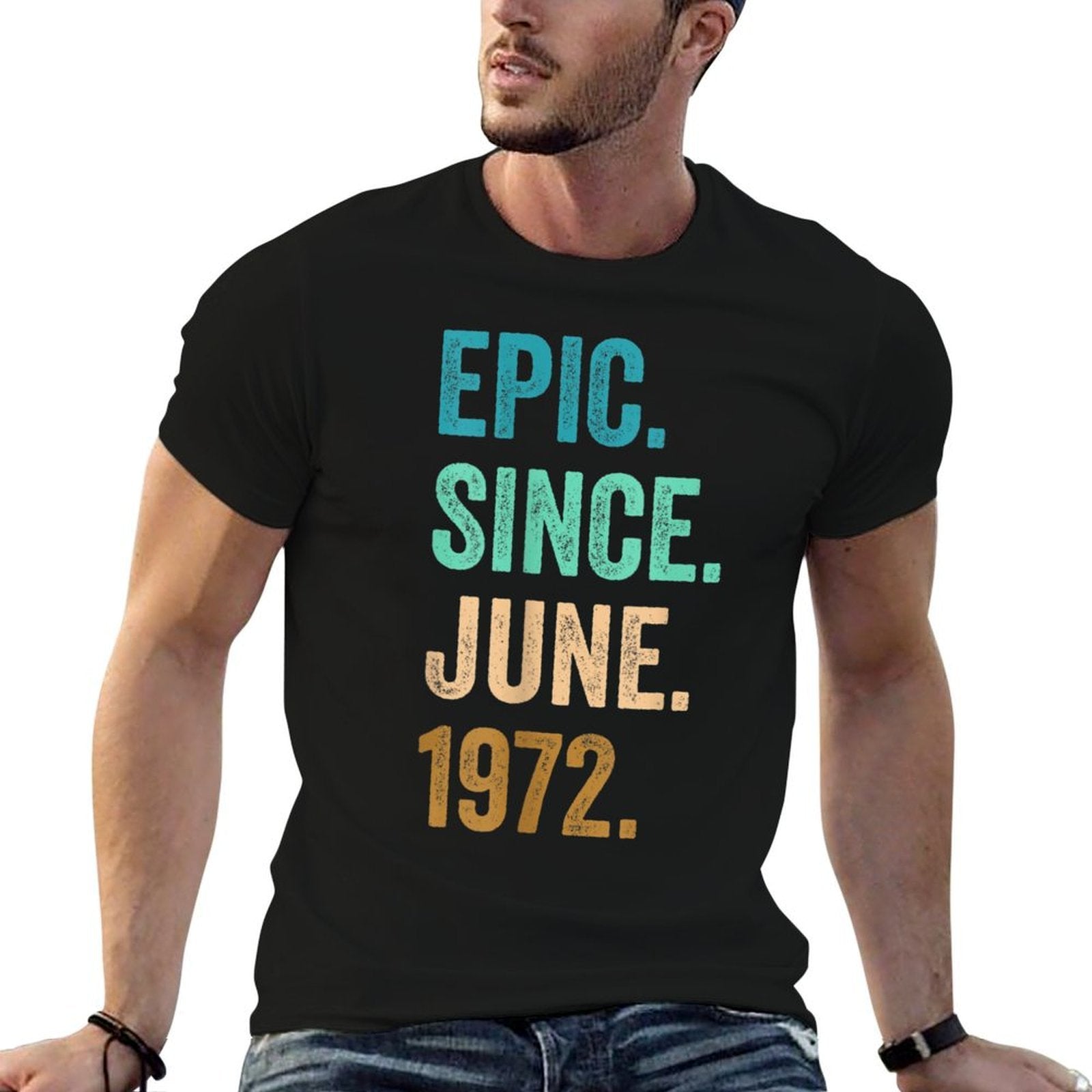 50 Years Old Epic Since June 1972 50th Birthday  Ribbed Collar T-Shirt