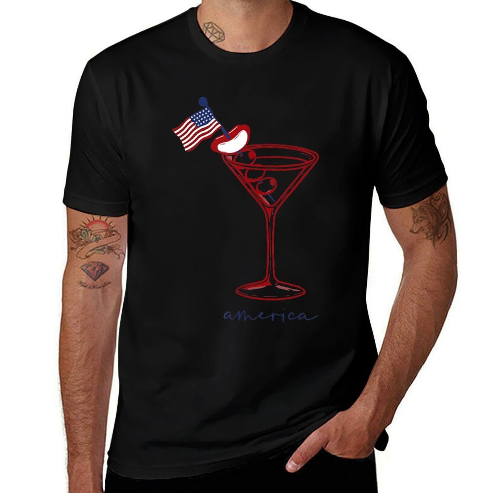 4th Of July Funny Hot Dog  Martini  Heathered Texture T-Shirt