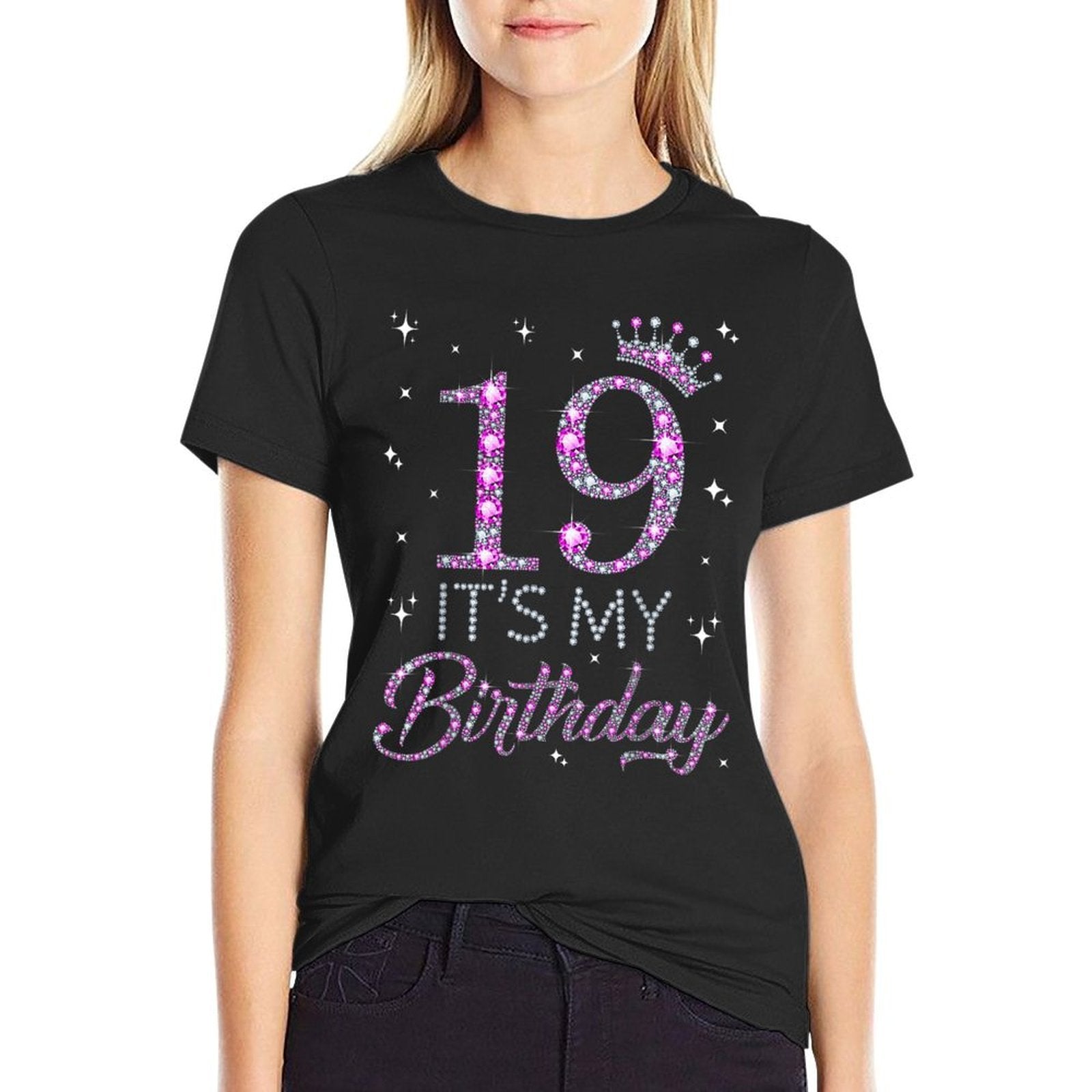 19 It's My Birthday Pink Crown Happy 19th Birthday Girl  Vintage-inspired T-Shirt