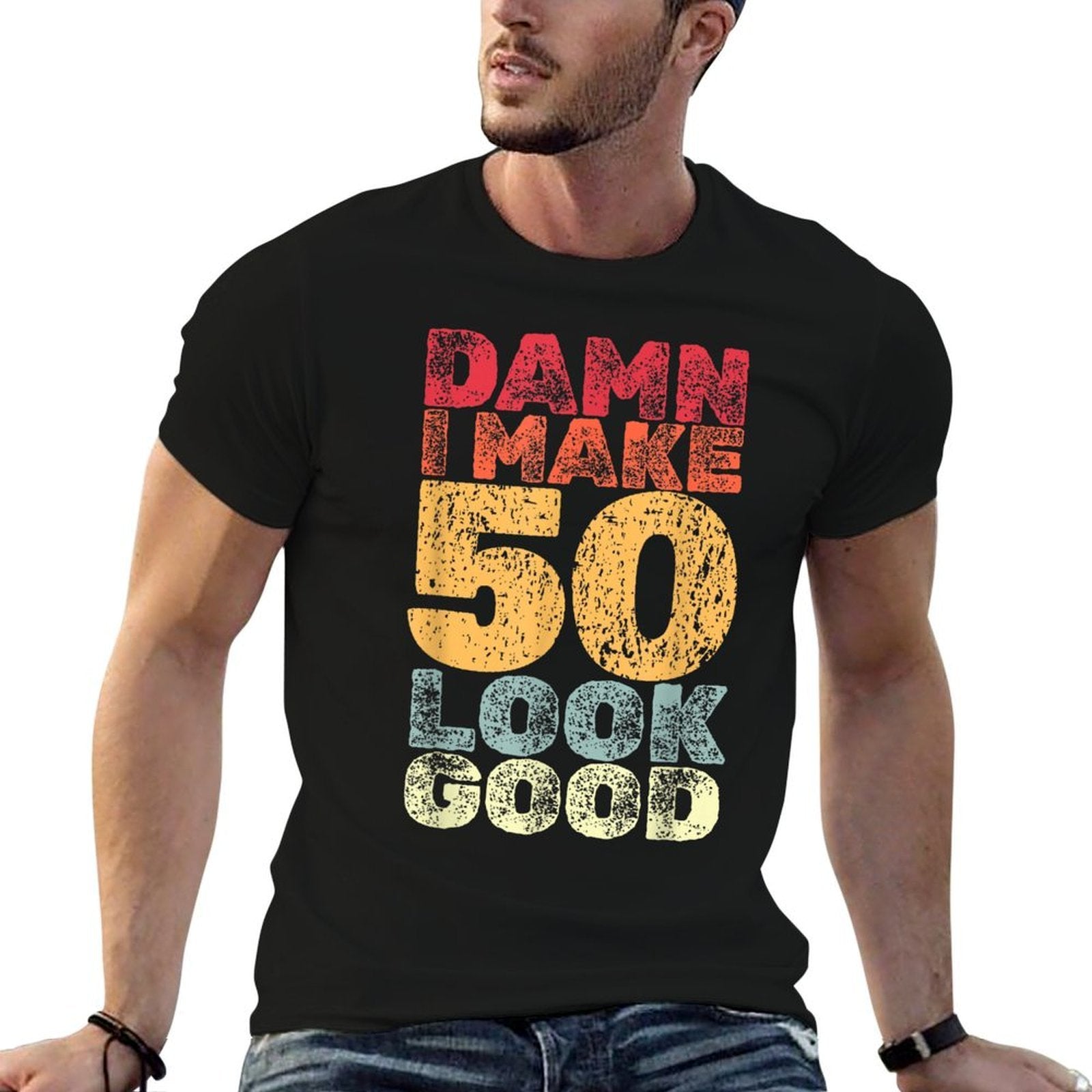 50 Year Old I Make 50 Look Good I 50th Birthday  Rolled Sleeves T-Shirt