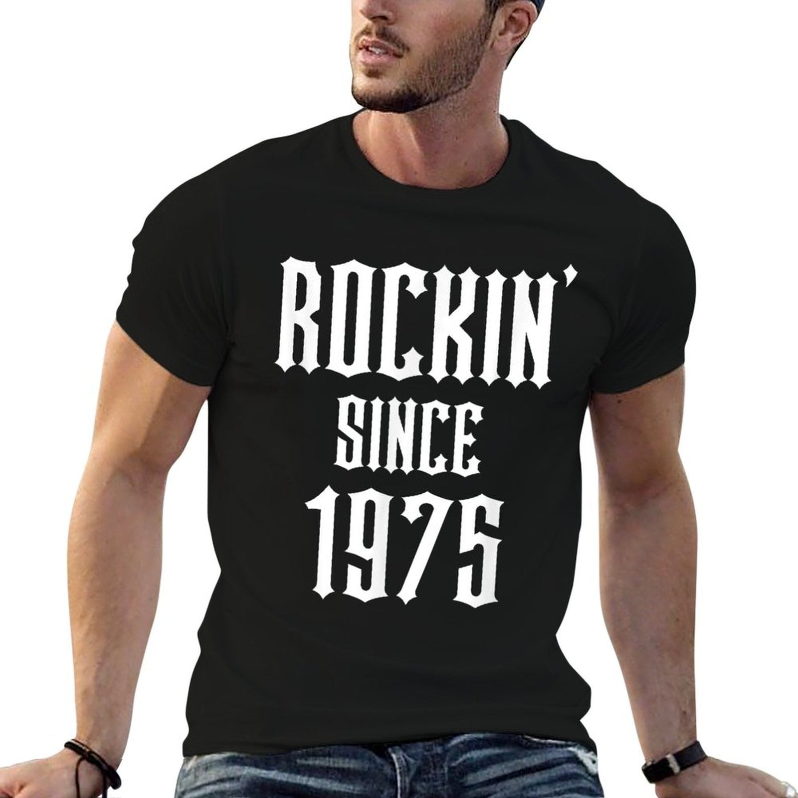 50 Year Old Classic Rock 1975 50th Birthday  Ribbed Collar T-Shirt