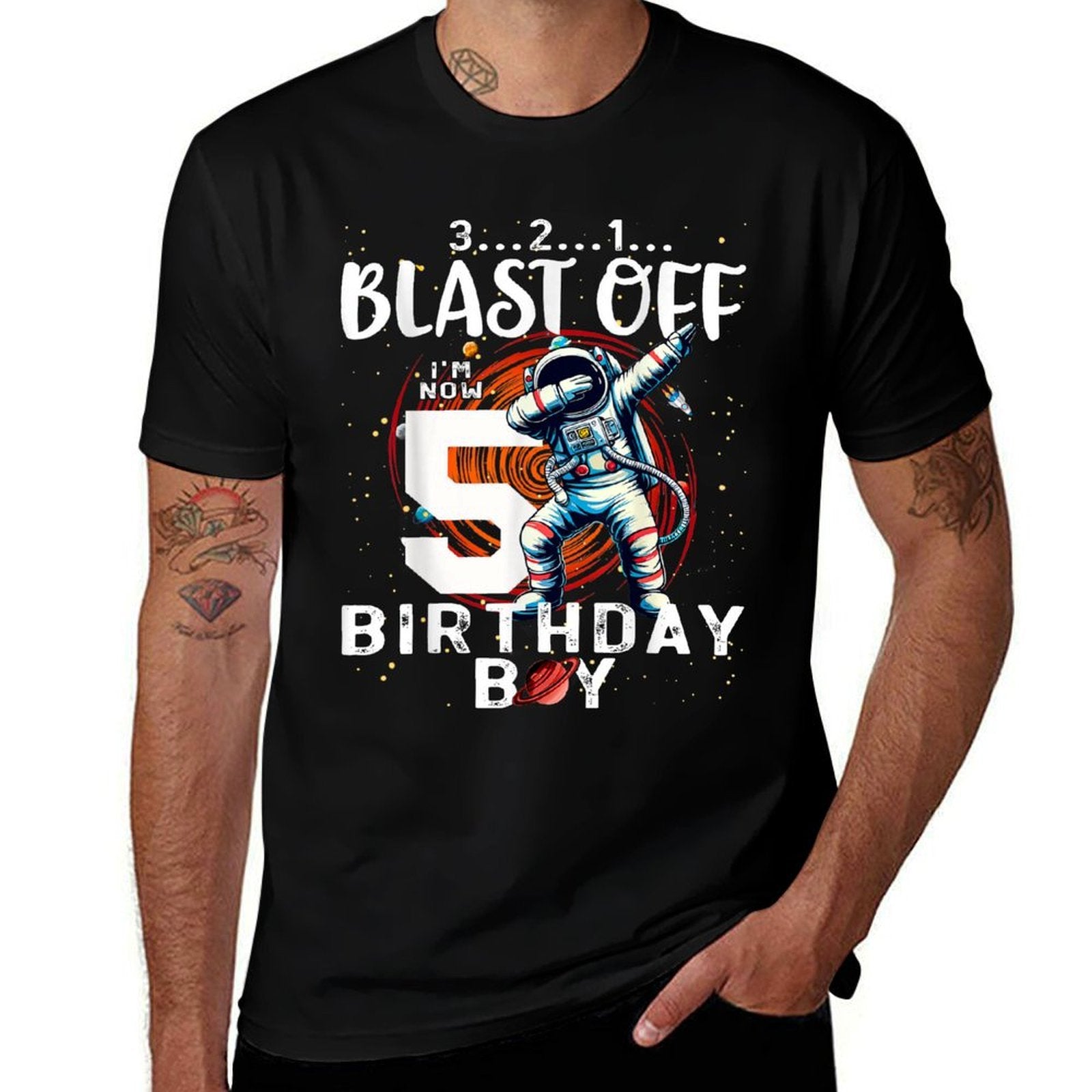 5 Birthday Boy Astronaut Astronomy 5th Year Old Birtday  Fade-proof Color T-Shirt