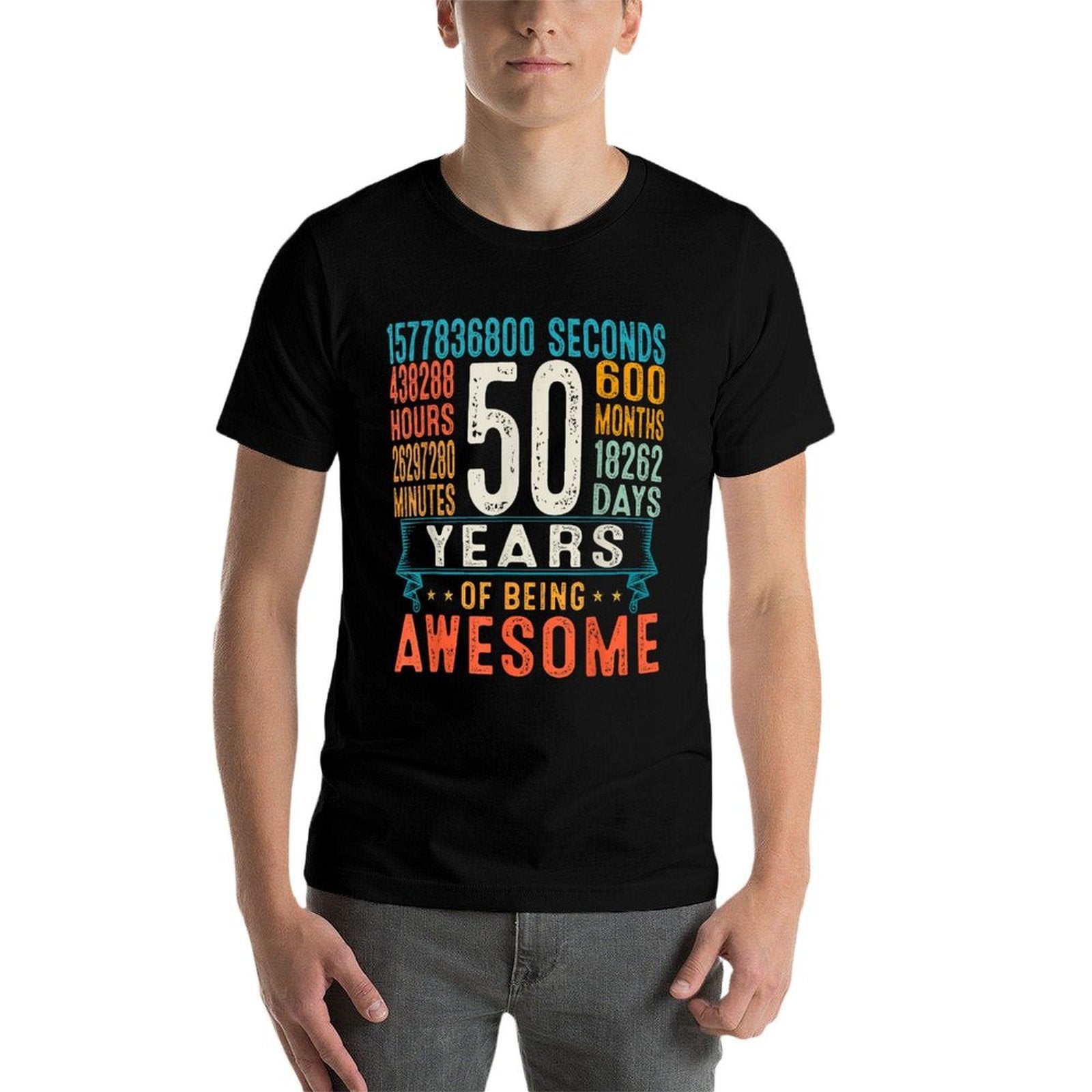 50 Years Old Retro Distressed 50th Birthday Gifts 600 Months  Polyester Blend T-Shirt