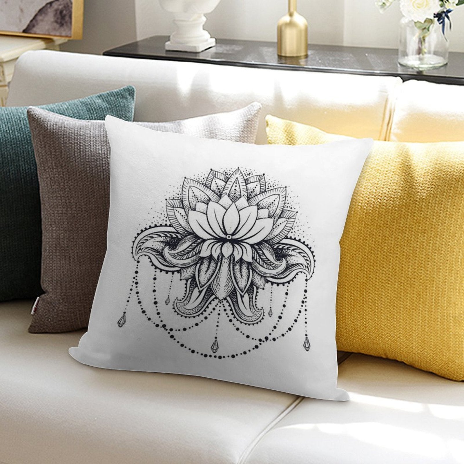 Ornamental Lotus Soft Warmth Comfort Throw Pillow