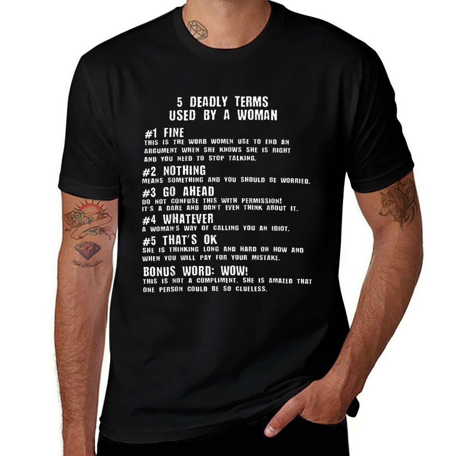5 Deadly Terms Used By A Woman Funny Meme  Slim-fit Cut T-Shirt