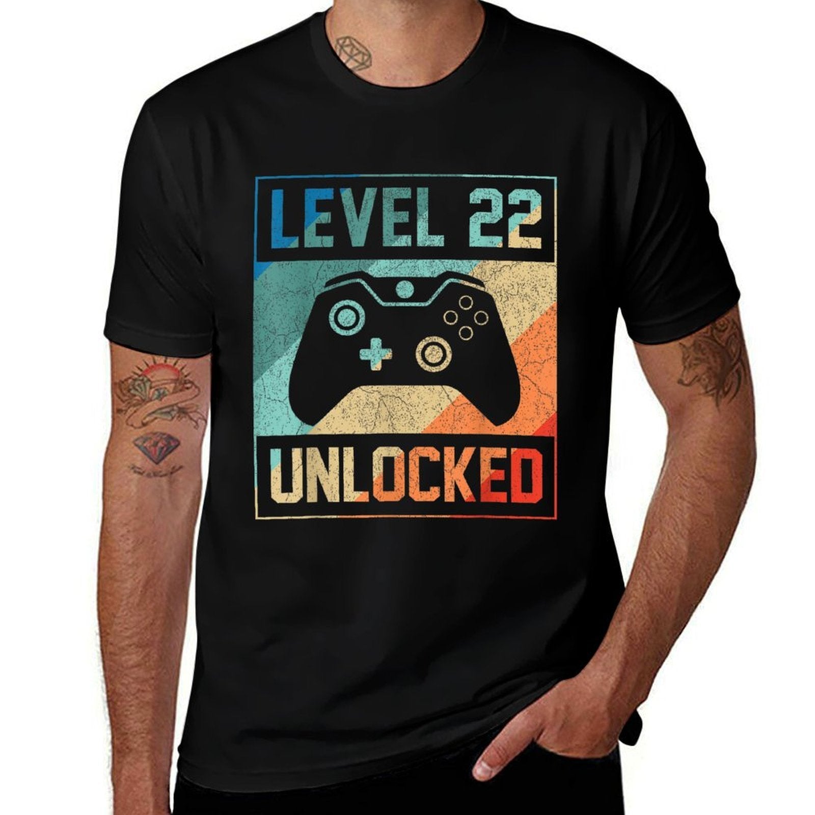 Level 22 Unlocked Video Gamer 22nd Birthday Gifts  Ribbed Collar T-Shirt