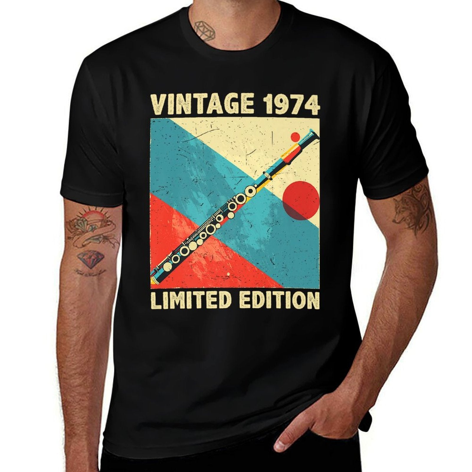 50 Years Old Gift Vintage 1974 Flute Lover 50th Birthday Premium  Polyester Blend T-Shirt