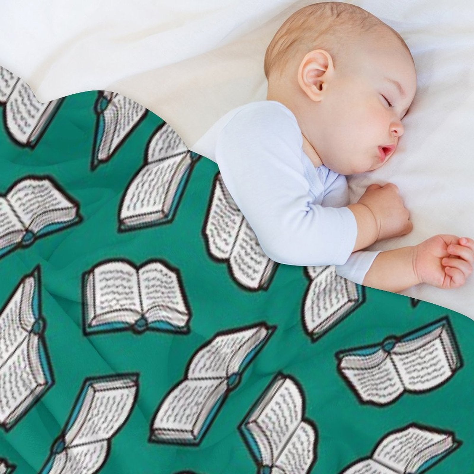 Bookish Reading Pattern in Jade Sustainable Throw Blanket