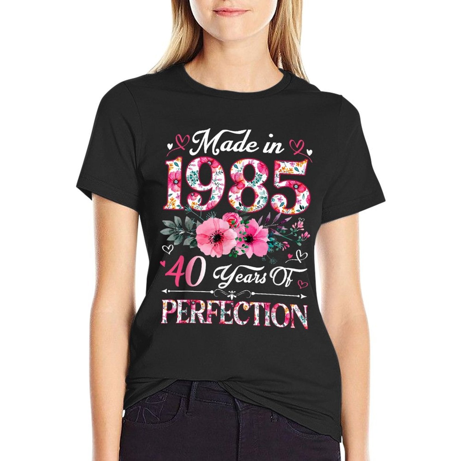 40 Year Old Made In 1985 Floral 40th Birthday Women  Wrinkle-resistant T-Shirt