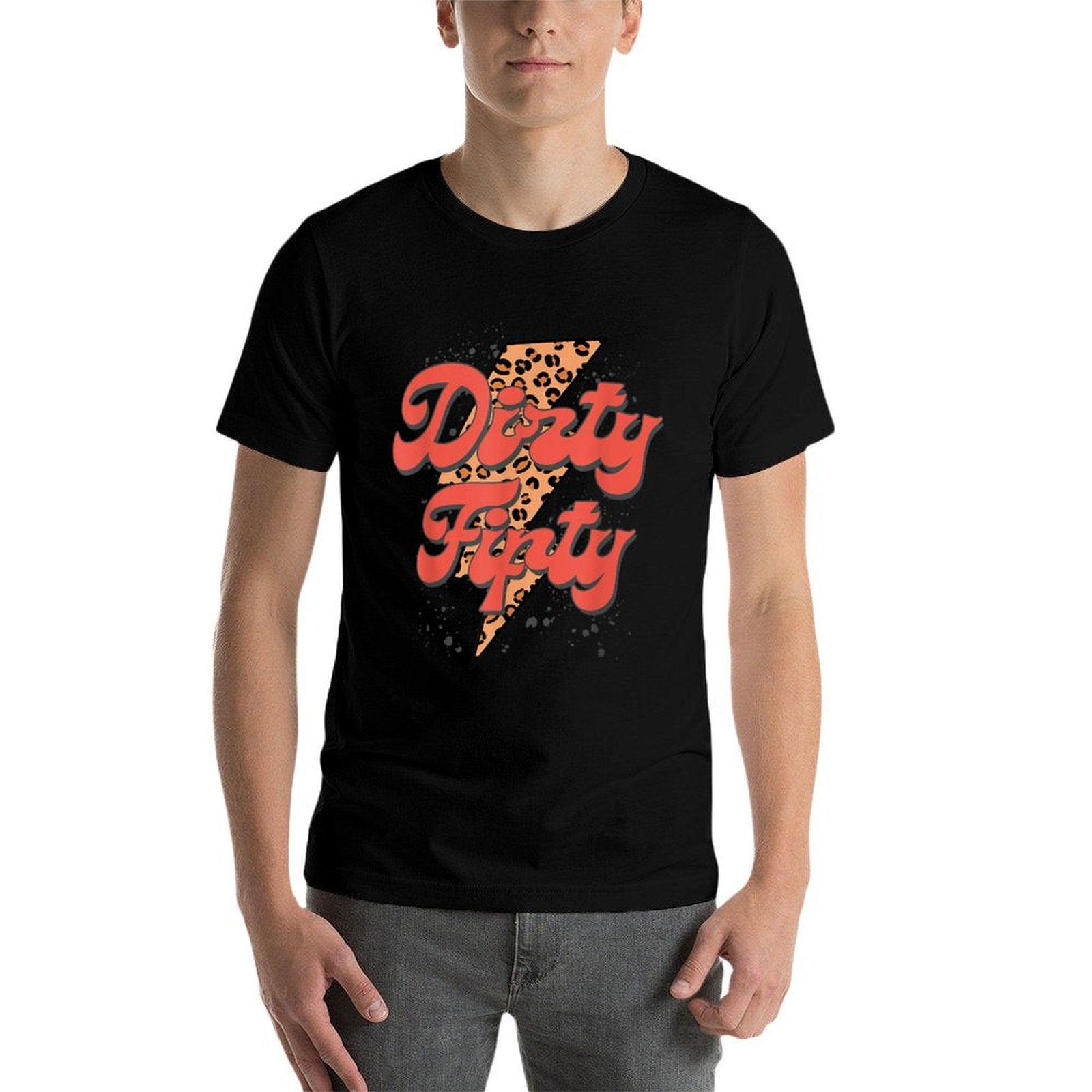 Dirty Fifty Leopard Bolt, 50th Birthday, Dirty 50 Party  Moisture-wicking T-Shirt