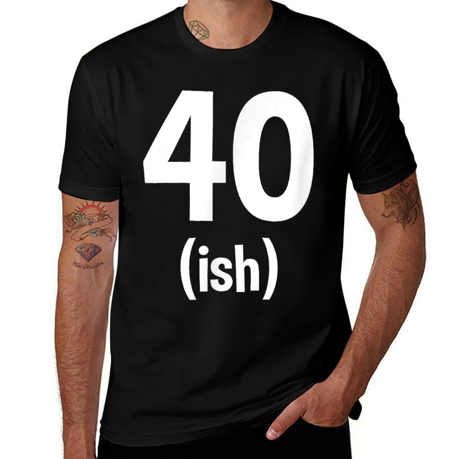40ish - Funny 40th Birthday for Men - White Text  High-quality Stitching T-Shirt