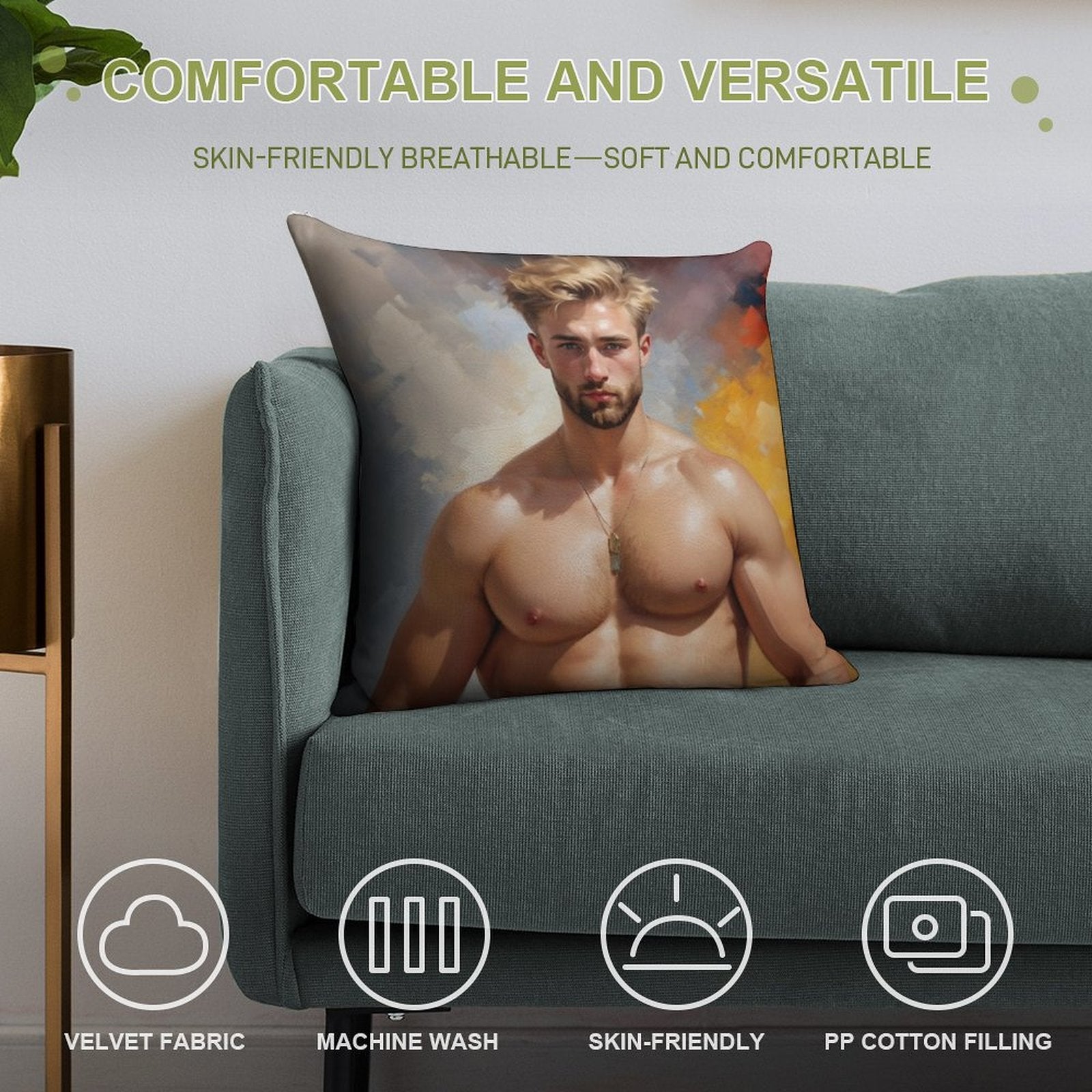 Sexy Guy Portrait Wassili Kandinsky Inspired Background Soft Bedroom Essential Throw Pillow