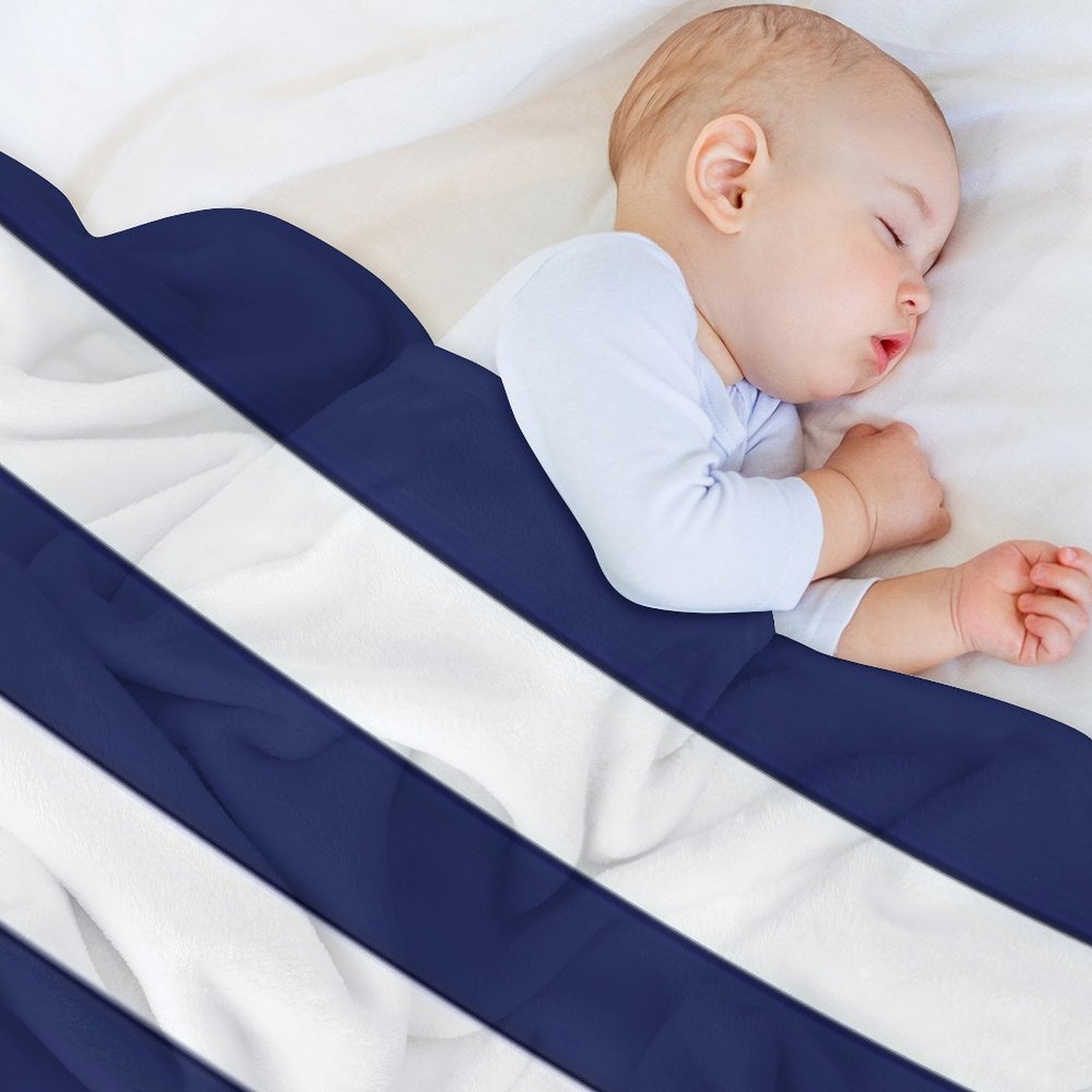 Navy Blue And White Stripes Machine-washable Throw Blanket