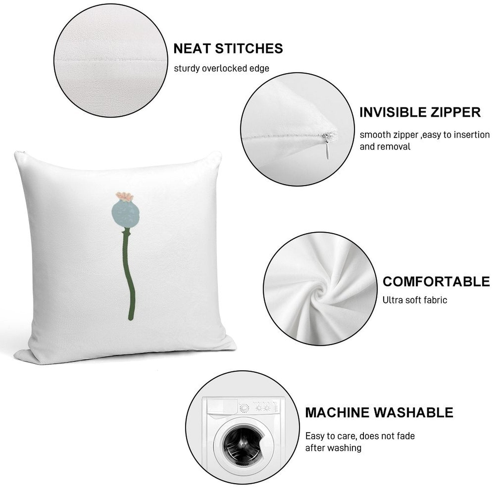Poppy Capsule Drawing Soft Durable Construction Throw Pillow