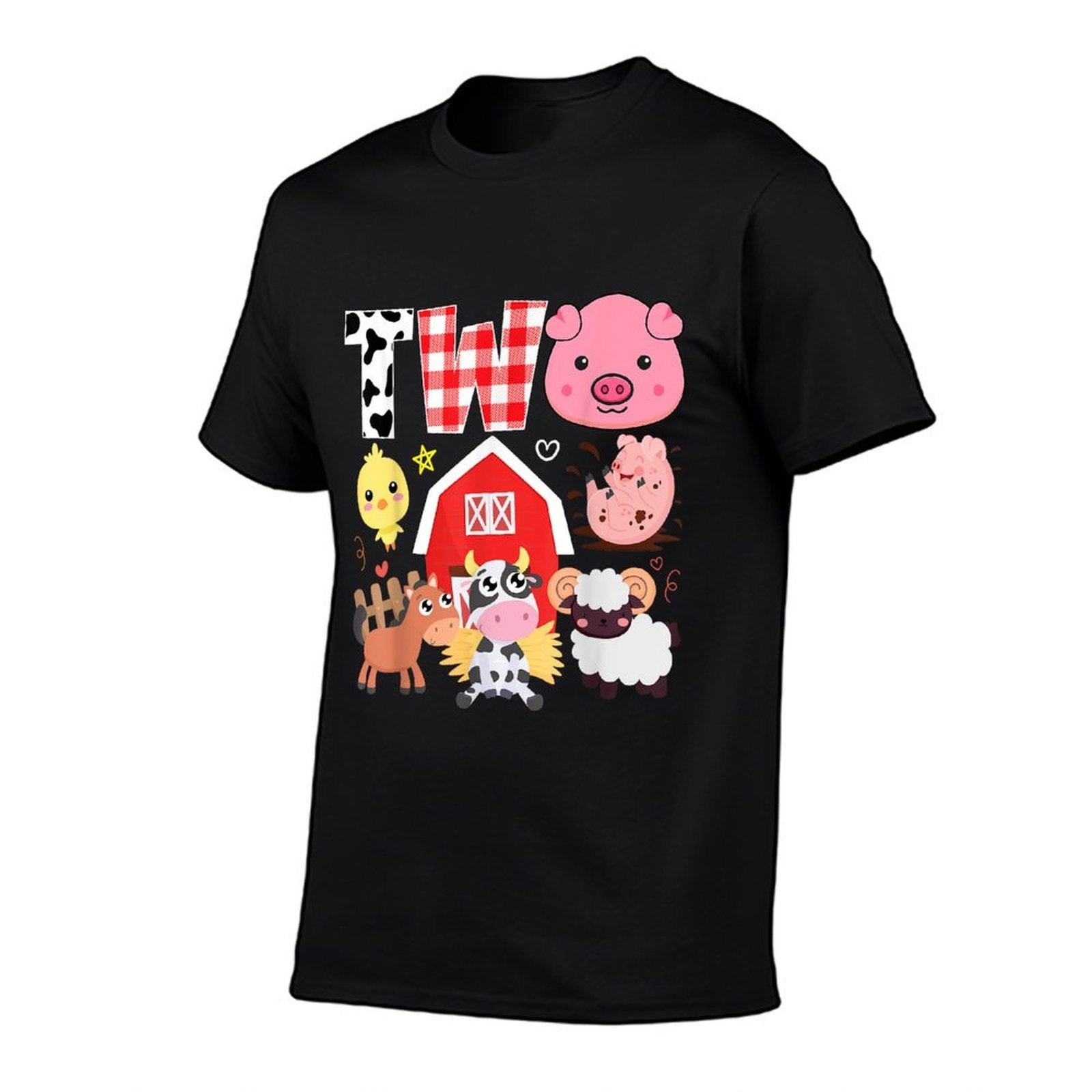 2nd Birthday Two Year Old Farm Theme Animals Birthday Party  Ribbed Collar T-Shirt