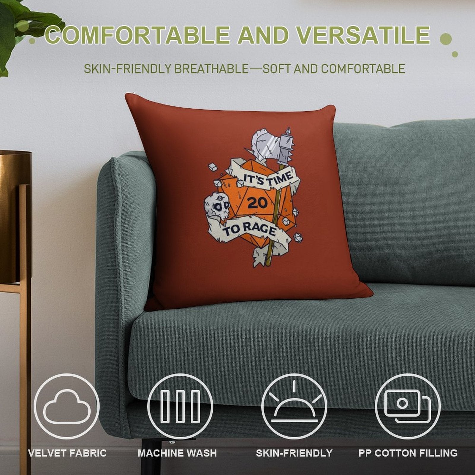 Tabletop RPG Barbarian - It's Time To Rage Soft Style Accent Throw Pillow
