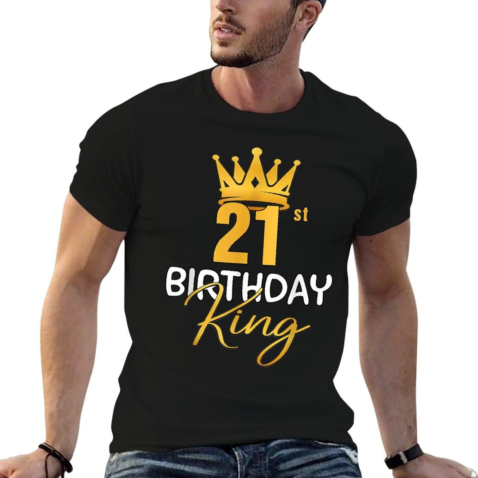 21st Birthday King Gold Crown For Boys And Men  Breathable T-Shirt