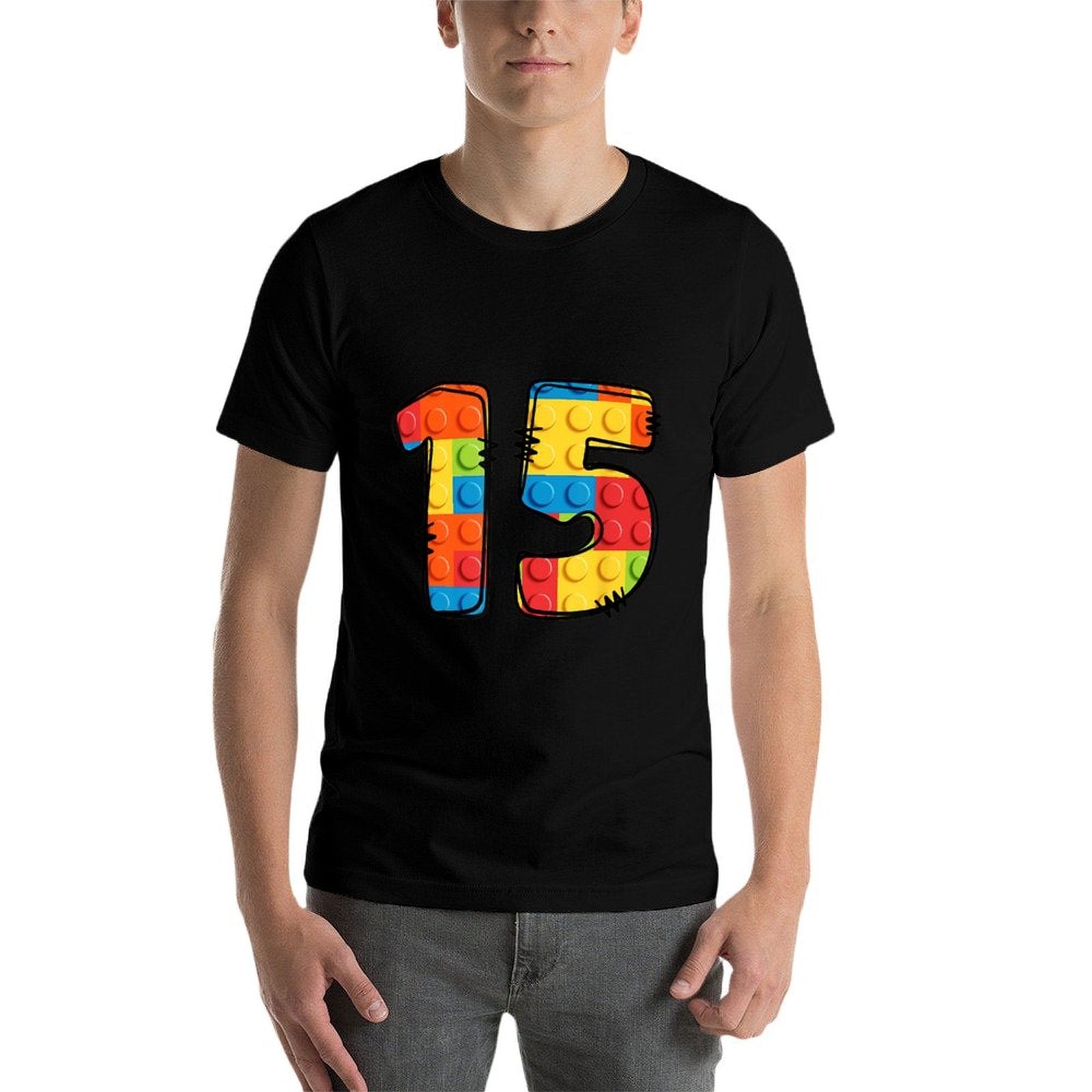 15 Year Old Blocks Building Master Builder 15th Birthday  High-quality Stitching T-Shirt