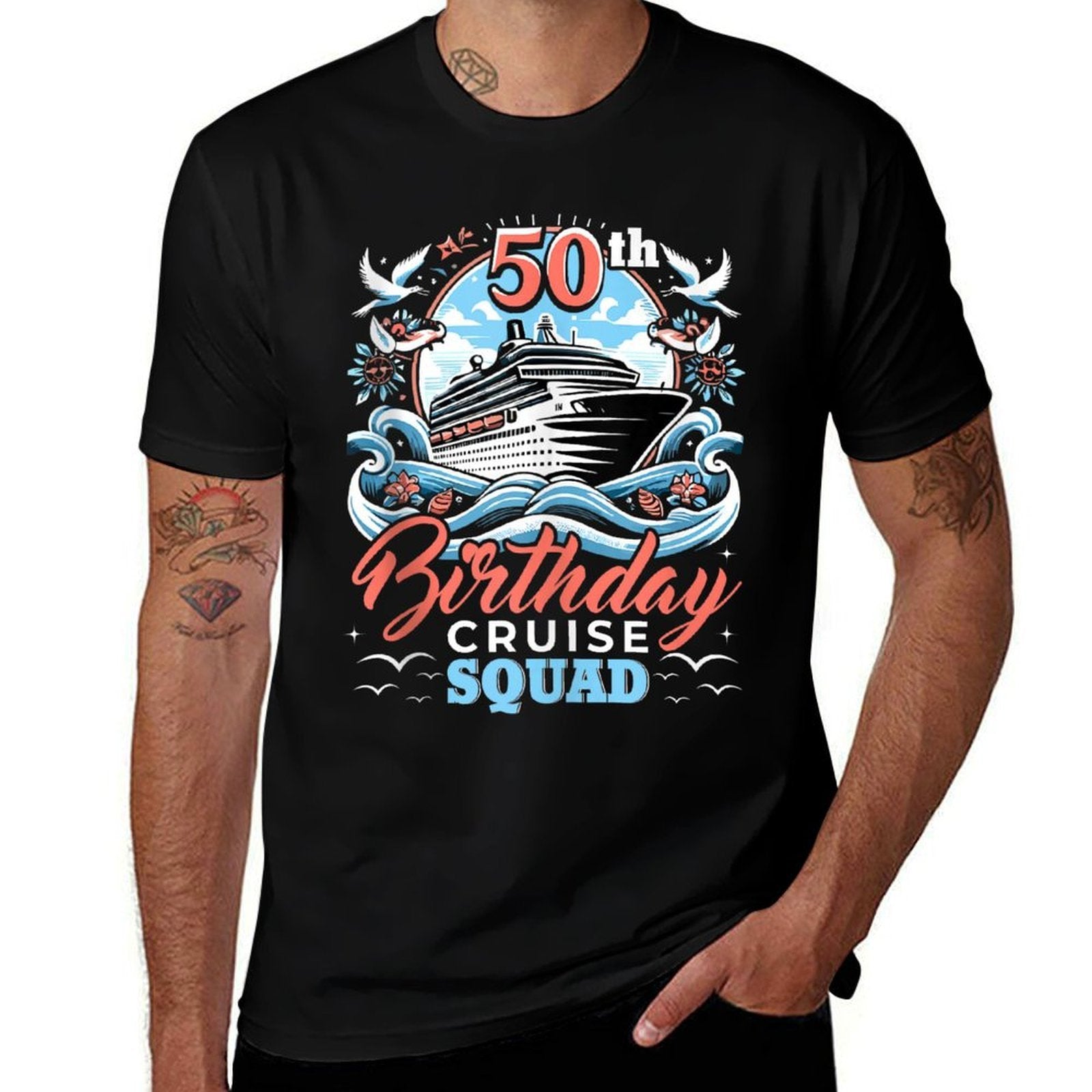 50th Birthday Cruise Squad - Nautical Celebration  Heathered Texture T-Shirt