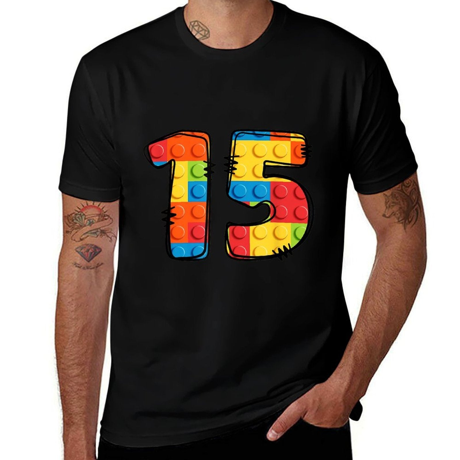 15 Year Old Blocks Building Master Builder 15th Birthday  High-quality Stitching T-Shirt