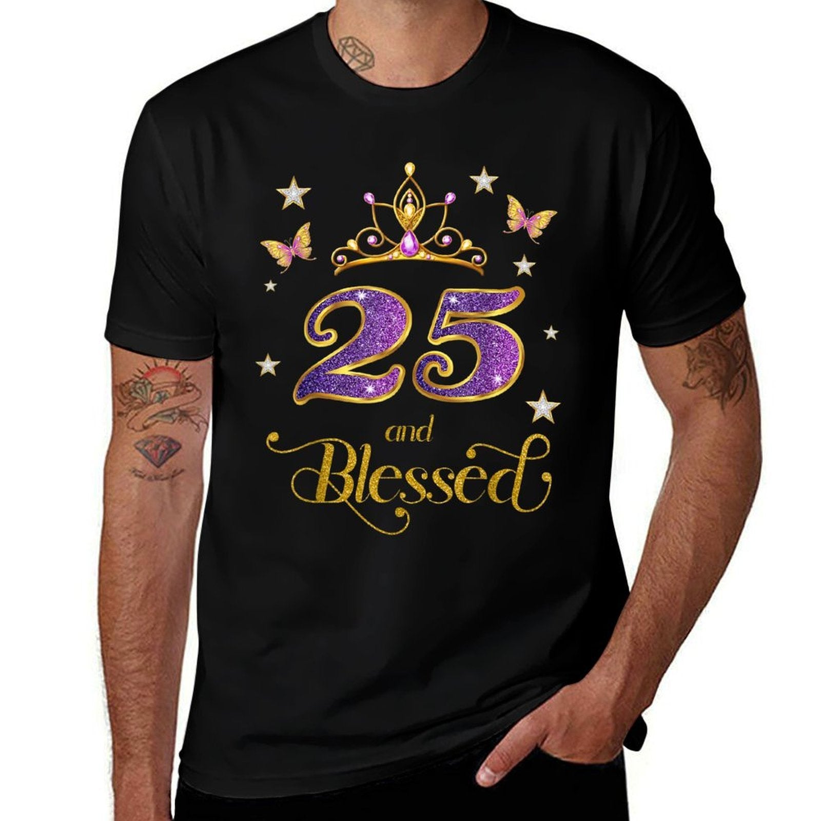25 And Blessed 25 Years Old Birthday 25th Birthday  Trendy Pattern T-Shirt
