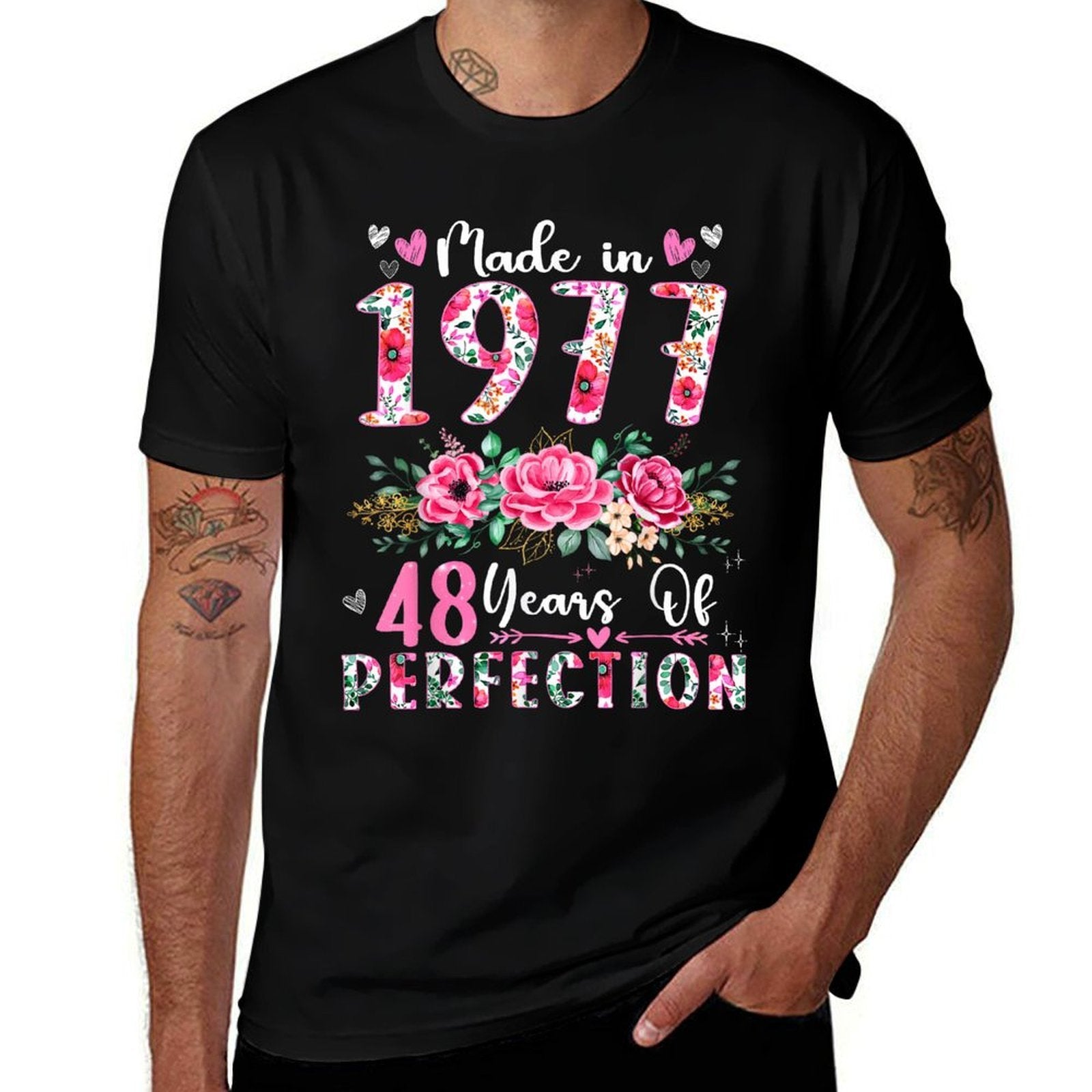 48 Year Old Made In 1977 Floral 48th Birthday Women  Relaxed-fit T-Shirt