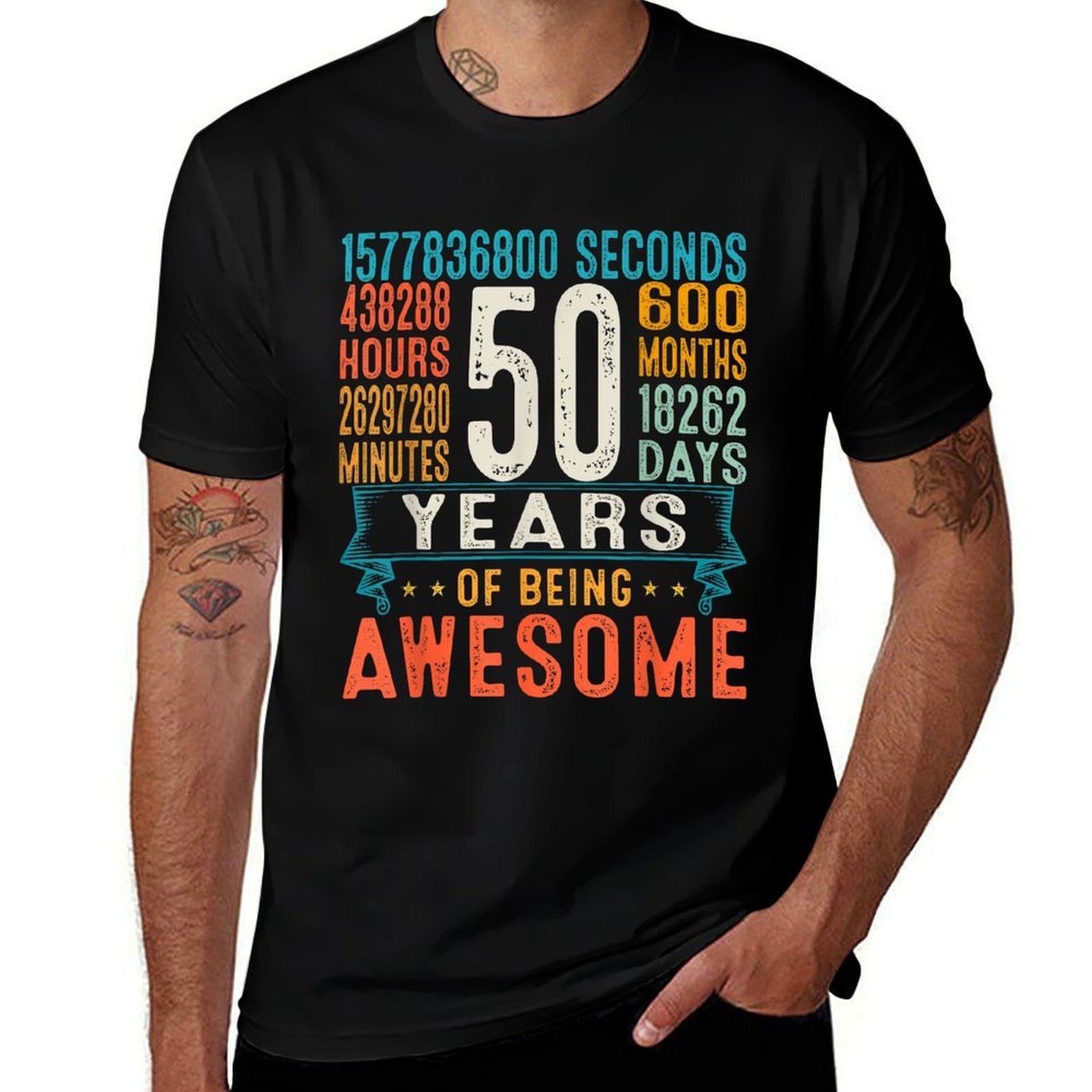 50 Years Old Retro Distressed 50th Birthday Gifts 600 Months  Polyester Blend T-Shirt