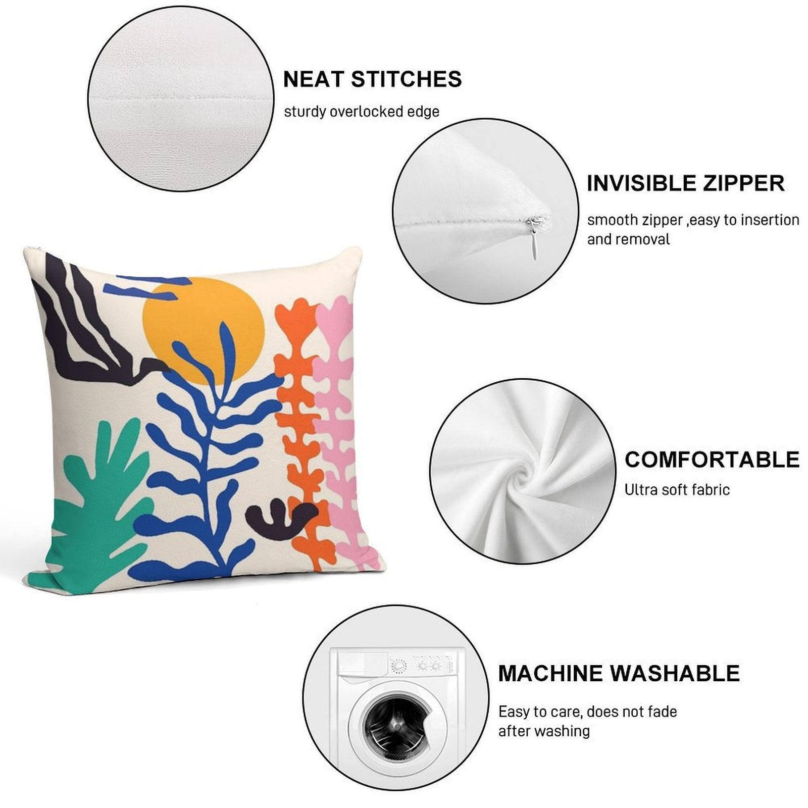 Matisse Bright Boho Botanical Soft Reinforced Edging Throw Pillow